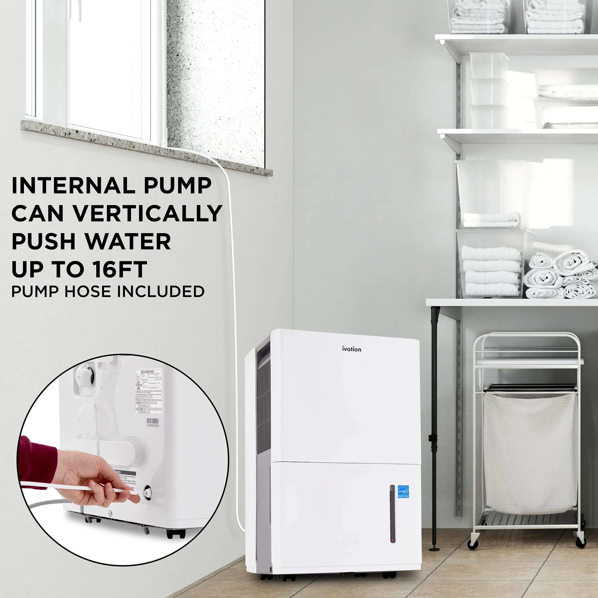 Ivation 4,500 Sq. Ft Energy Star Dehumidifier with Pump, Hose Connector, Humidity Control & More - Image 2