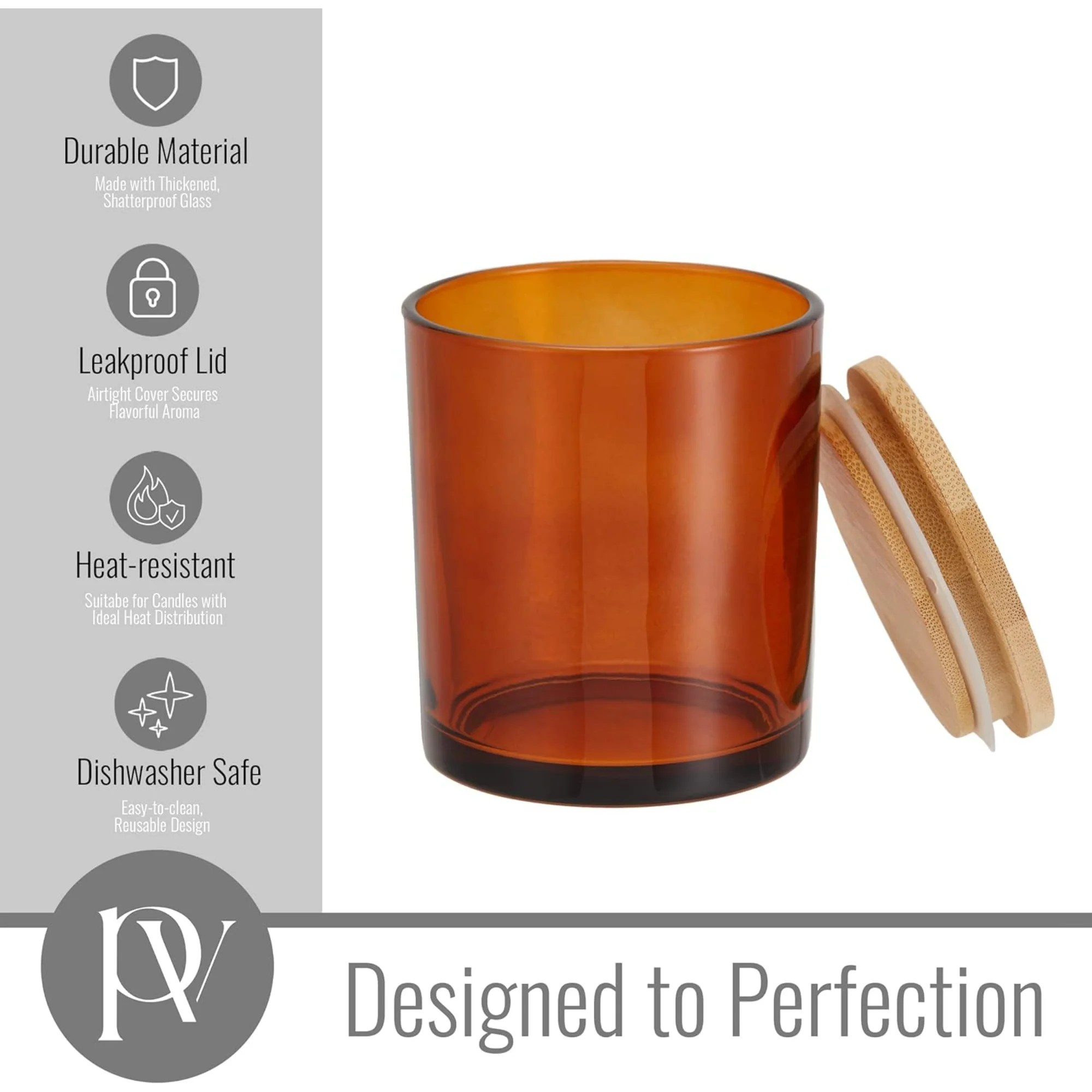 Pavelle 10 oz. Amber Glass Candle Jars with Lids, Candle Jars For Making Candles and Storage, 12 Pcs - Image 3