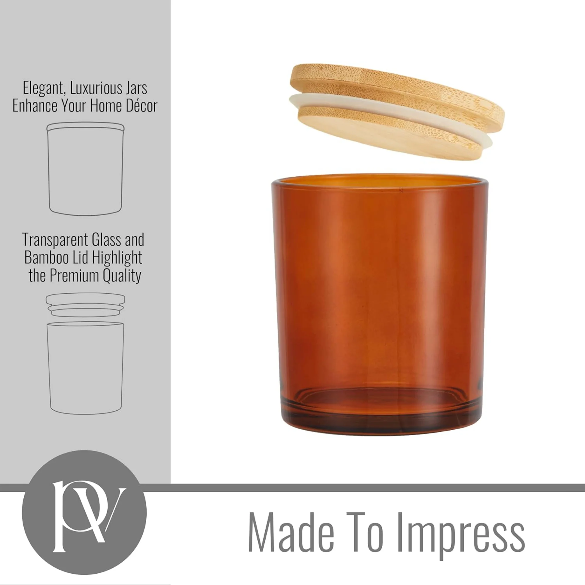 Pavelle 10 oz. Amber Glass Candle Jars with Lids, Candle Jars For Making Candles and Storage, 12 Pcs - Image 4