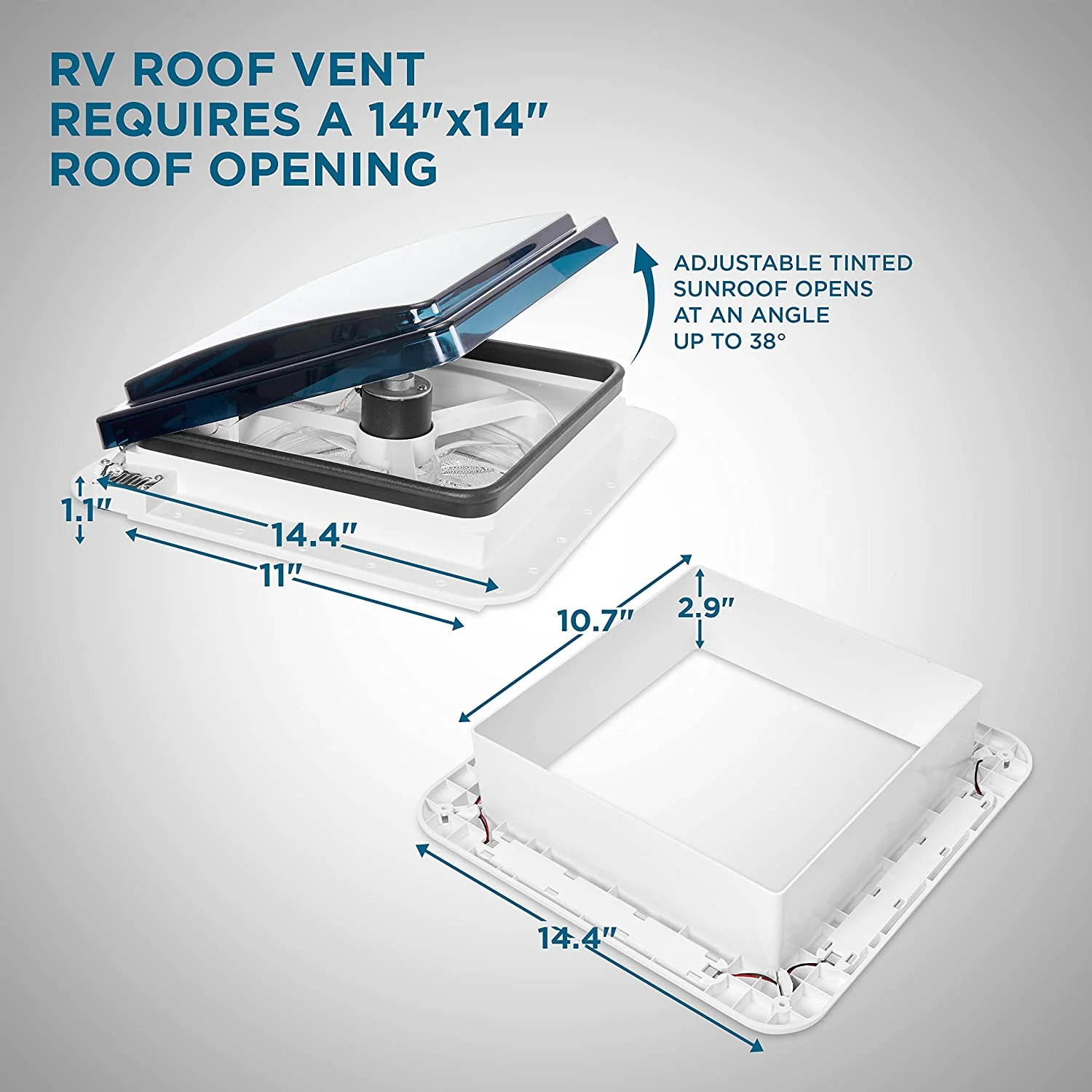 Hike Crew 11” RV Roof Vent Fan, 6-Speed RV Fan with LED Light, Rain Sensor and More - Smoked Lid - Image 7
