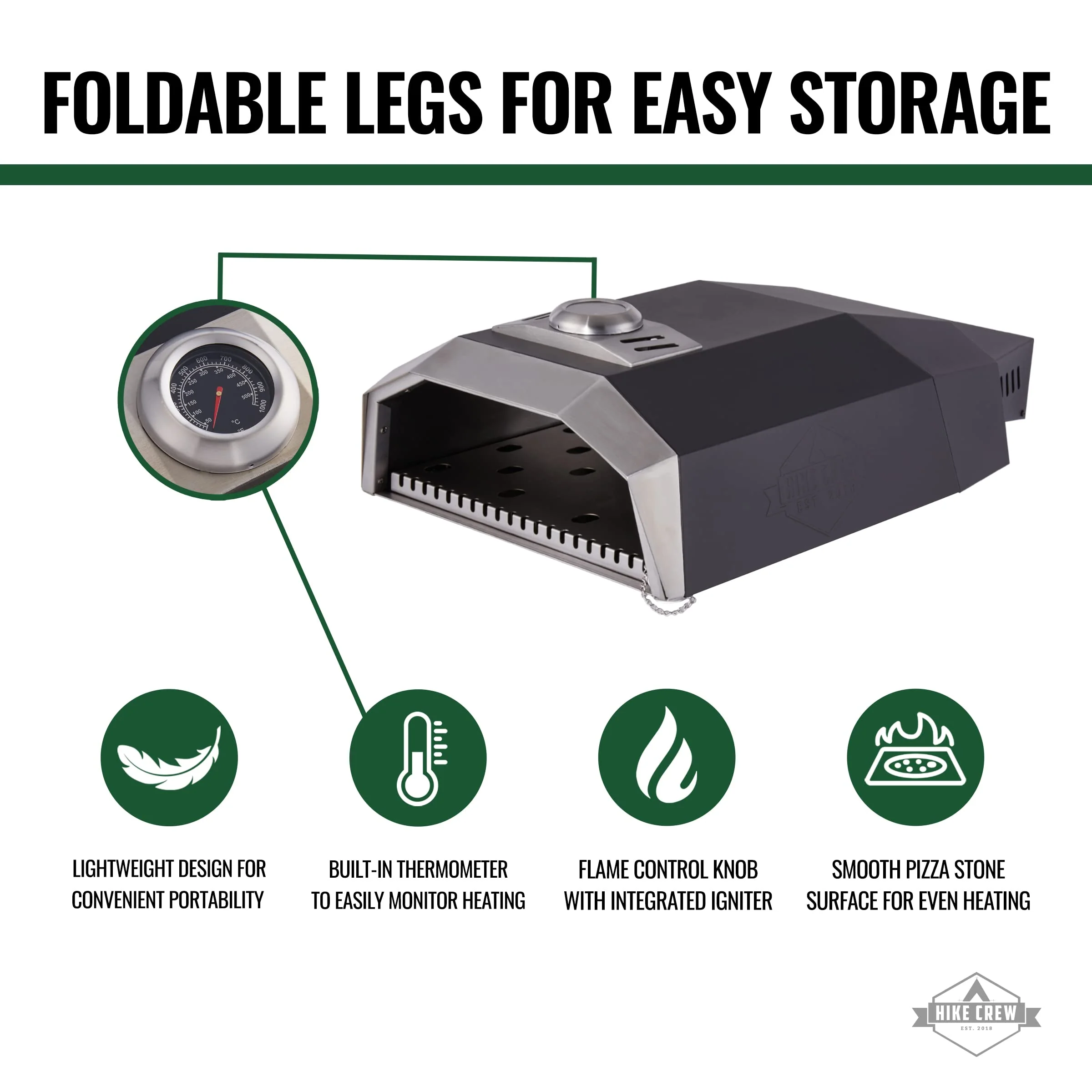 Hike Crew 12” Outdoor Propane Pizza Oven, Portable Pizza Maker W/Control Knob, Thermometer & More - Image 3