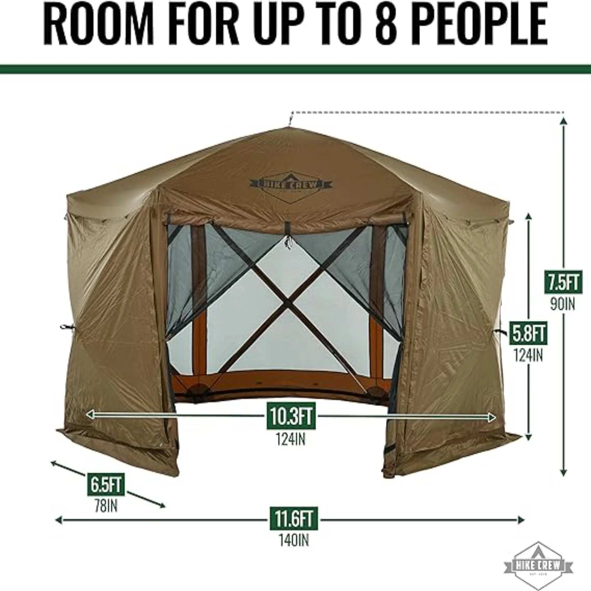 Hike Crew 12’ x 12’ Pop Up Gazebo Tent, 6-Sided Outdoor Camping Canopy with Zippered Wind Panels - Image 2