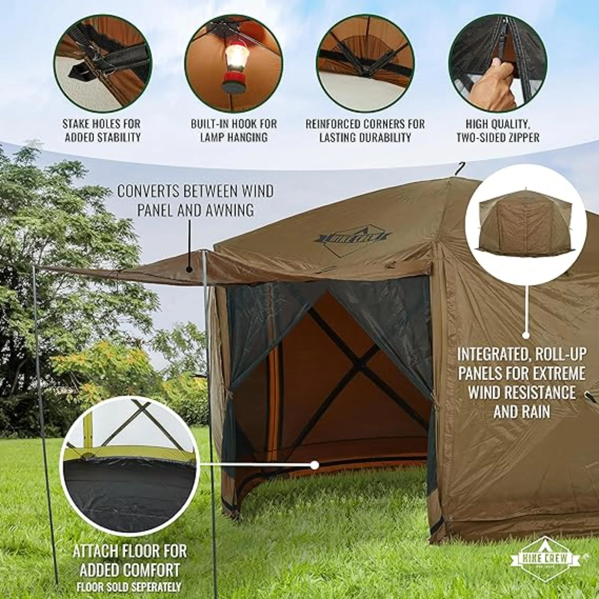 Hike Crew 12’ x 12’ Pop Up Gazebo Tent, 6-Sided Outdoor Camping Canopy with Zippered Wind Panels - Image 3