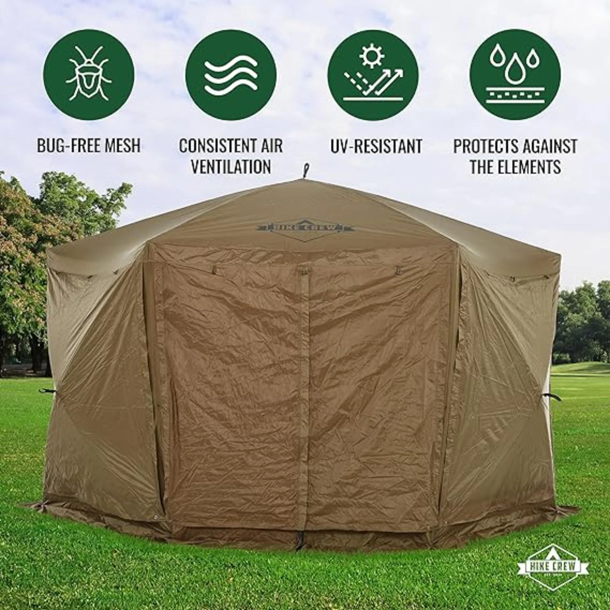 Hike Crew 12’ x 12’ Pop Up Gazebo Tent, 6-Sided Outdoor Camping Canopy with Zippered Wind Panels - Image 4