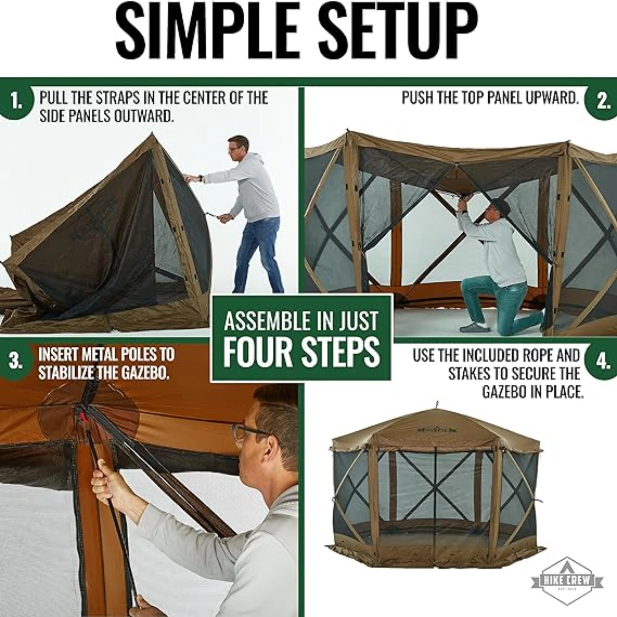 Hike Crew 12’ x 12’ Pop Up Gazebo Tent, 6-Sided Outdoor Camping Canopy with Zippered Wind Panels - Image 5