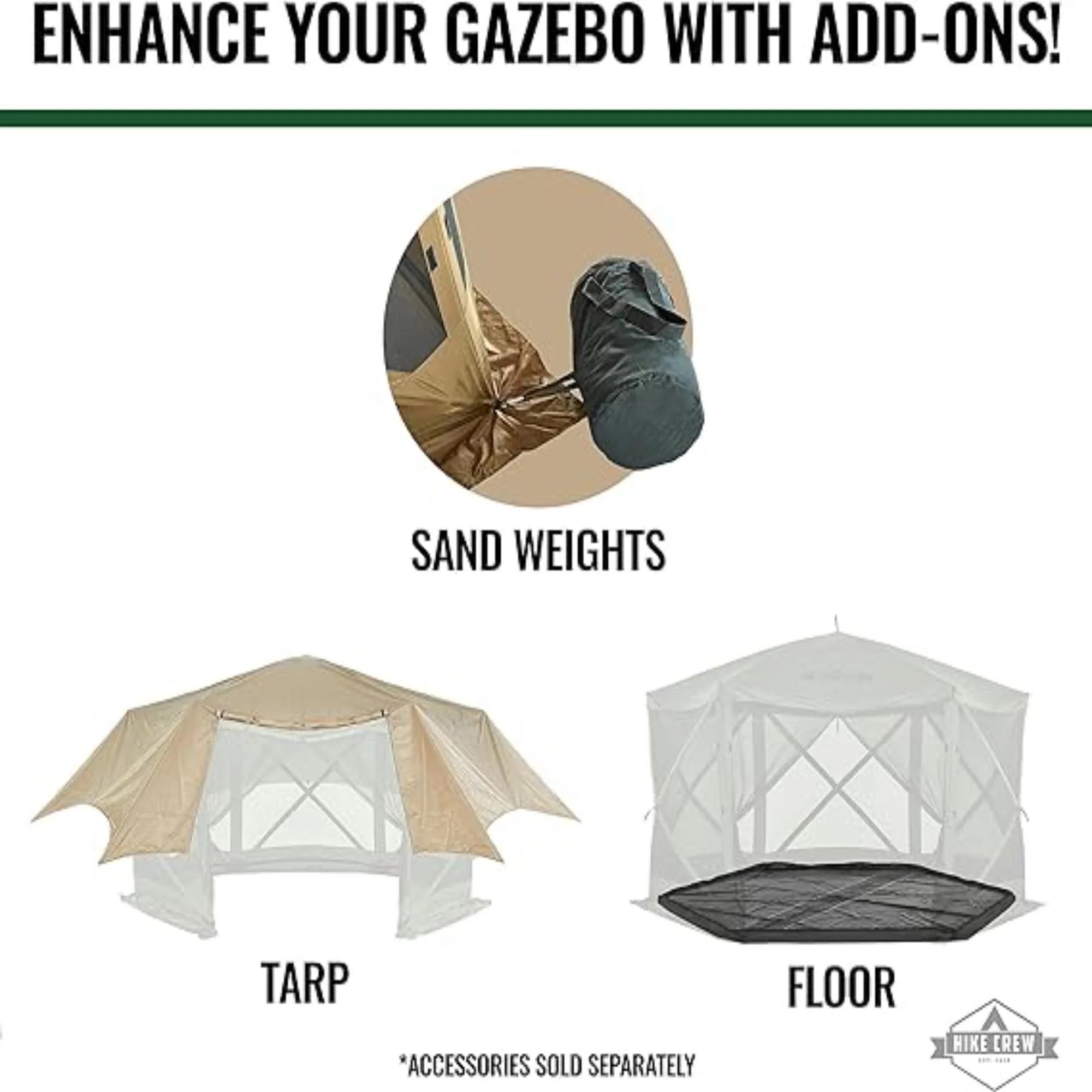 Hike Crew 12’ x 12’ Pop Up Gazebo Tent, 6-Sided Outdoor Camping Canopy with Zippered Wind Panels - Image 7