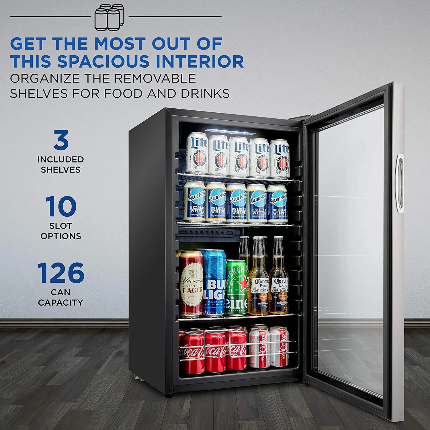 126 Can Small Refrigerator, Mini Drink Fridge, Beverage Cooler for Home & Office, Stainless Steel - Image 4