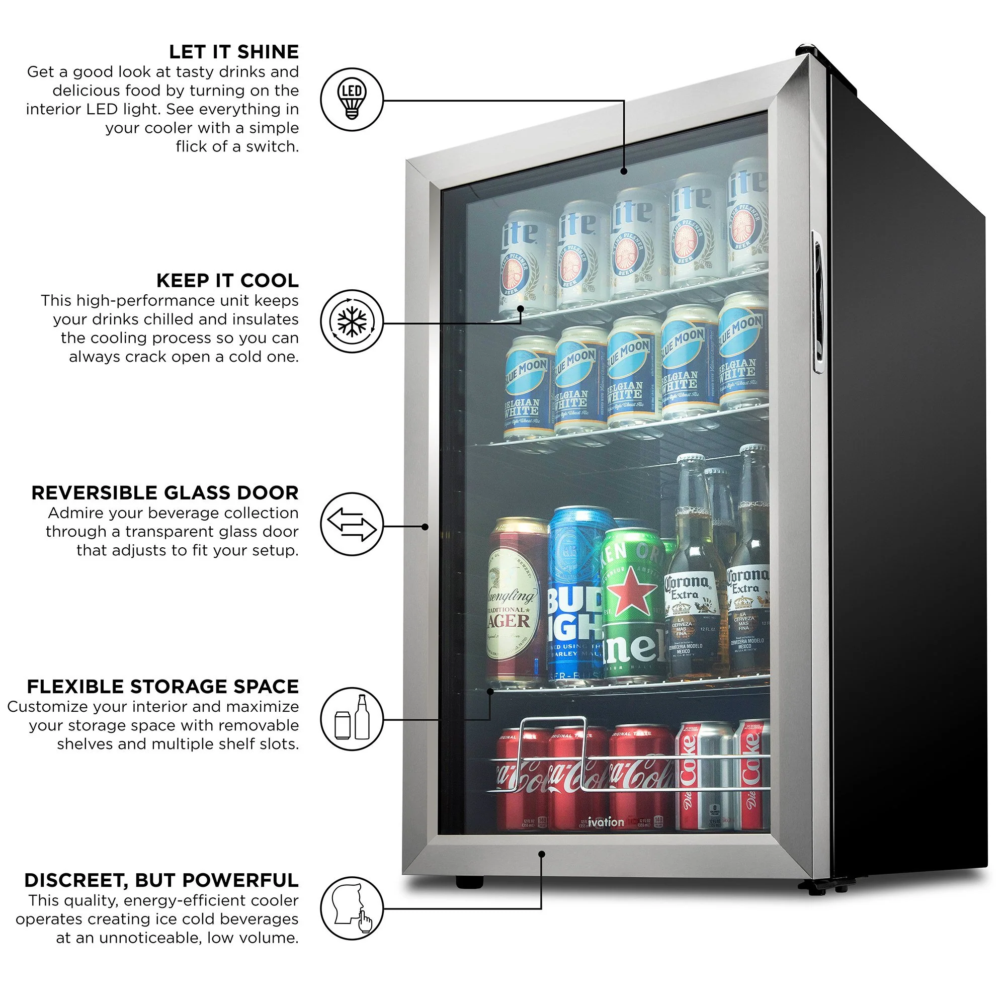126 Can Small Refrigerator, Mini Drink Fridge, Beverage Cooler for Home & Office, Stainless Steel - Image 6