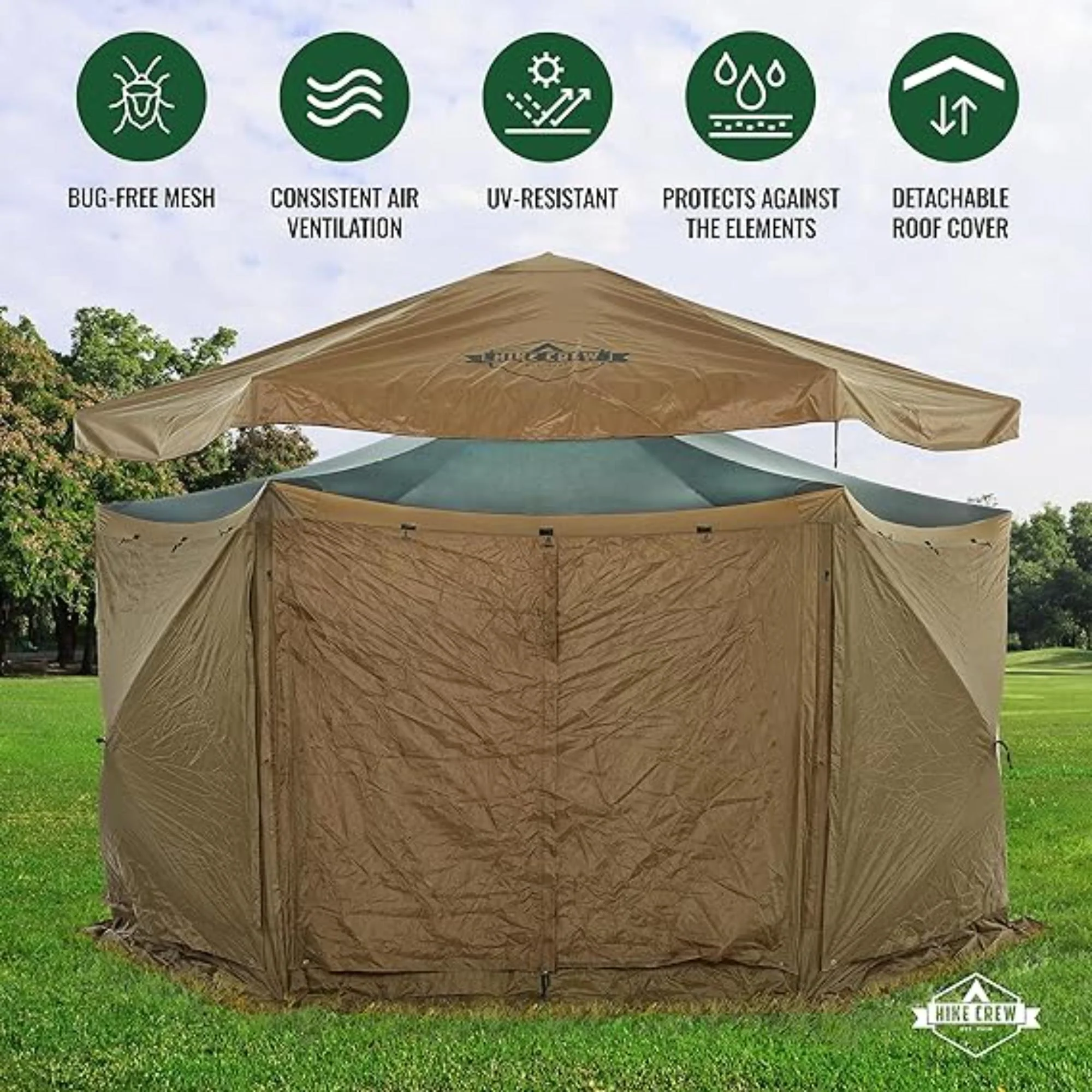 Hike Crew 13’ x 13’ Screened Roof Pop Up Gazebo Tent, 6-Side Outdoor Camping Canopy Shelter - Image 4