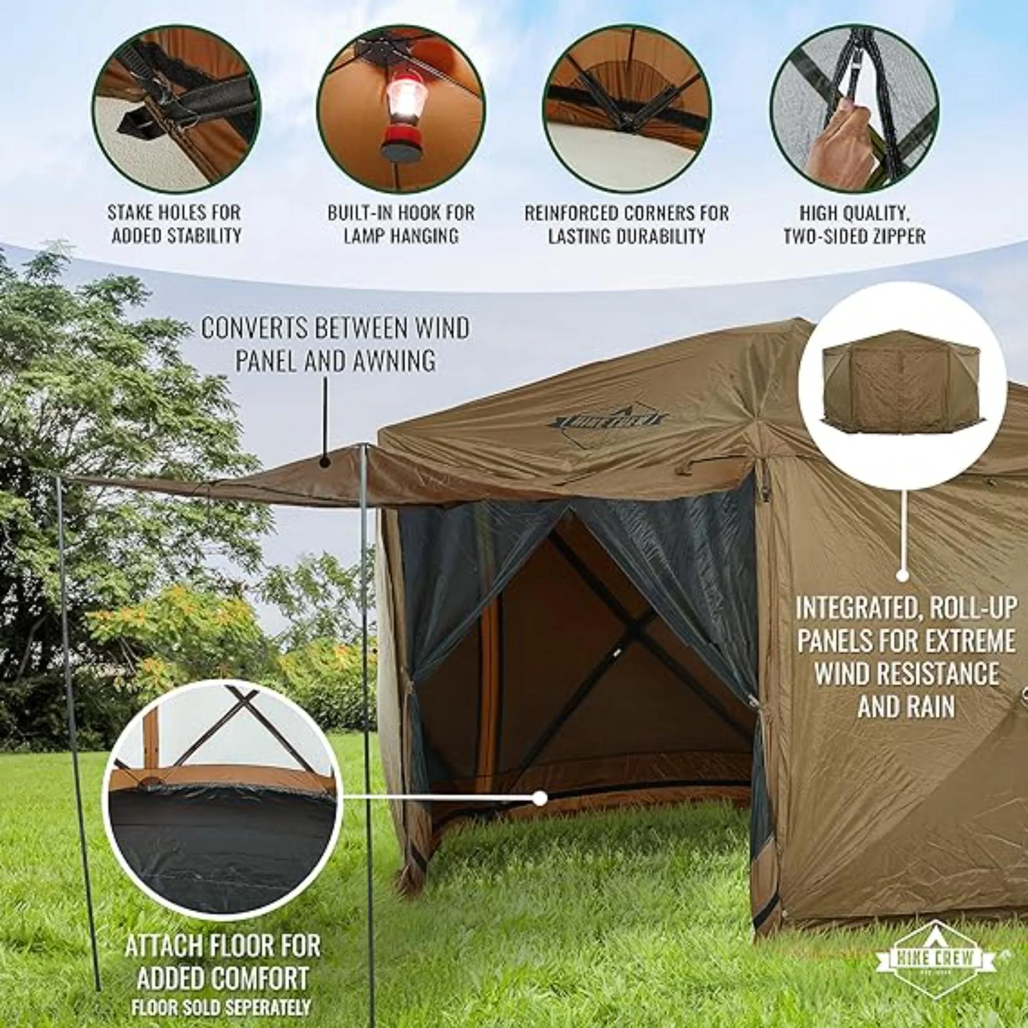 Hike Crew 13’ x 13’ Screened Roof Pop Up Gazebo Tent, 6-Side Outdoor Camping Canopy Shelter - Image 6