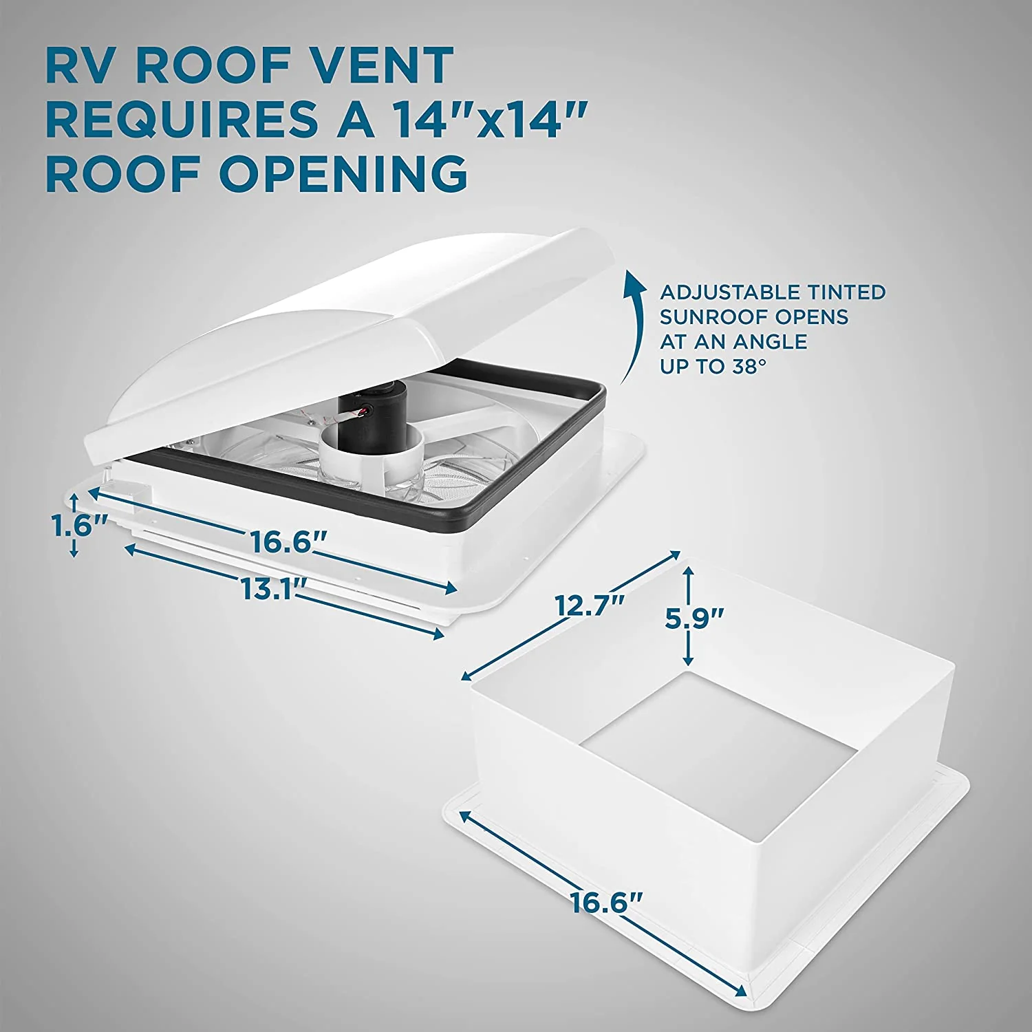 Hike Crew 14” RV Roof Vent Fan, 12V Manual Camper Fan with Removable Screen - Smoked Lid - Image 11