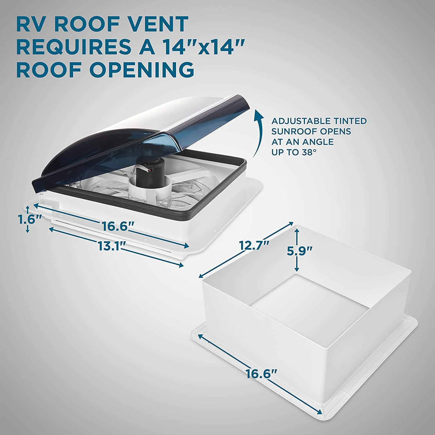 Hike Crew 14” RV Roof Vent Fan, 12V Manual Camper Fan with Removable Screen - Smoked Lid - Image 3
