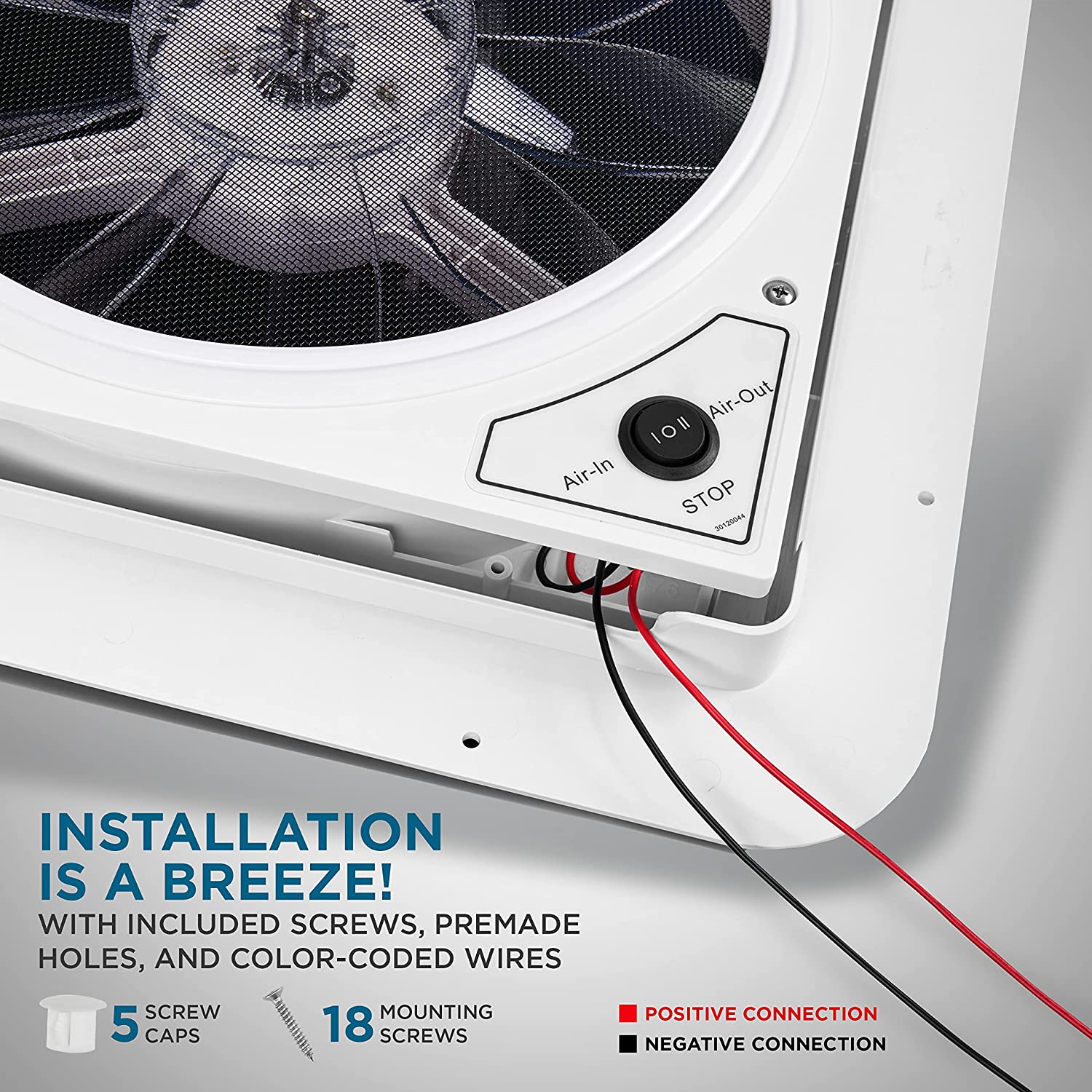 Hike Crew 14” RV Roof Vent Fan, 12V Manual Camper Fan with Removable Screen - Smoked Lid - Image 4