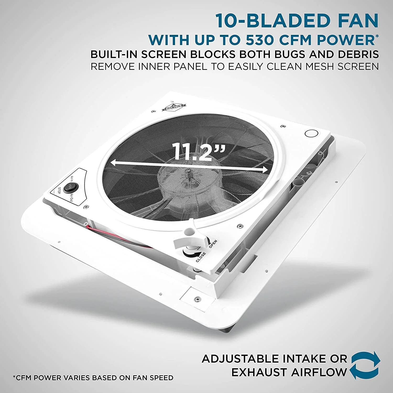 Hike Crew 14” RV Roof Vent Fan, 12V Manual Camper Fan with Removable Screen - Smoked Lid - Image 6