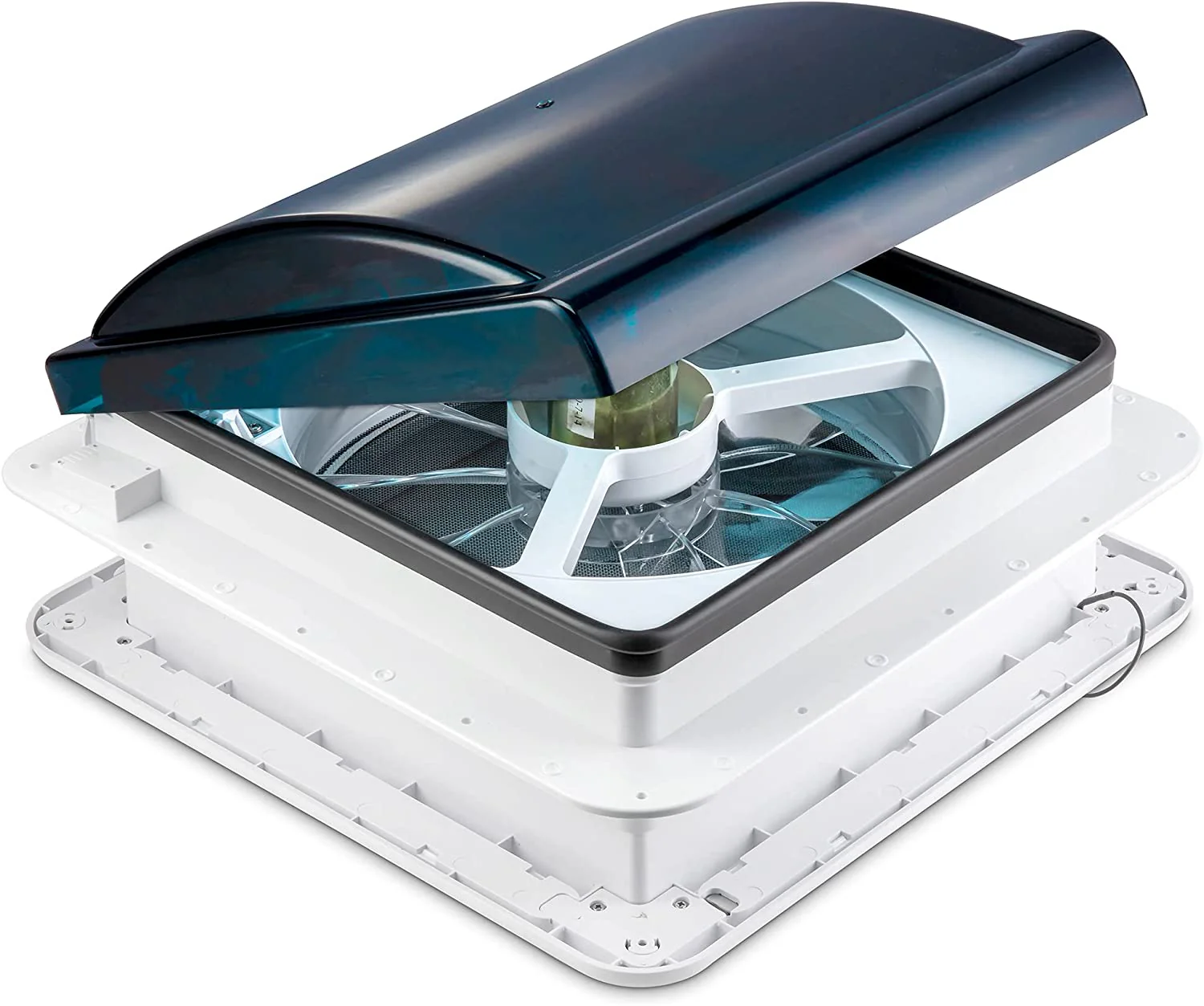 14” RV Roof Vent Fan with LED Light, 12V 6-Speed Fan with Intake & Exhaust - Smoked Lid