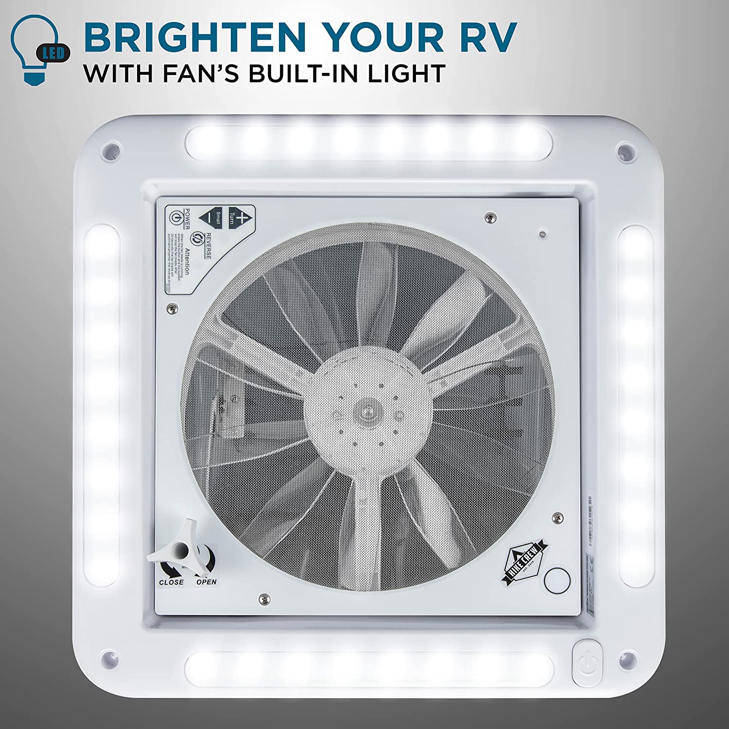14” RV Roof Vent Fan with LED Light, 12V 6-Speed Motorhome Fan with Intake & Exhaust & Manual Open/Close - Image 6