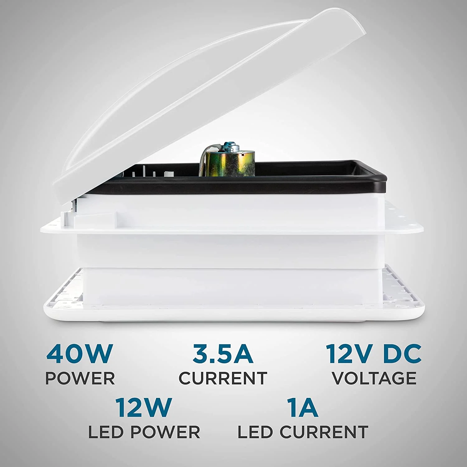 14” RV Roof Vent Fan with LED Light, 12V 6-Speed Motorhome Fan with Intake & Exhaust & Manual Open/Close - Image 7