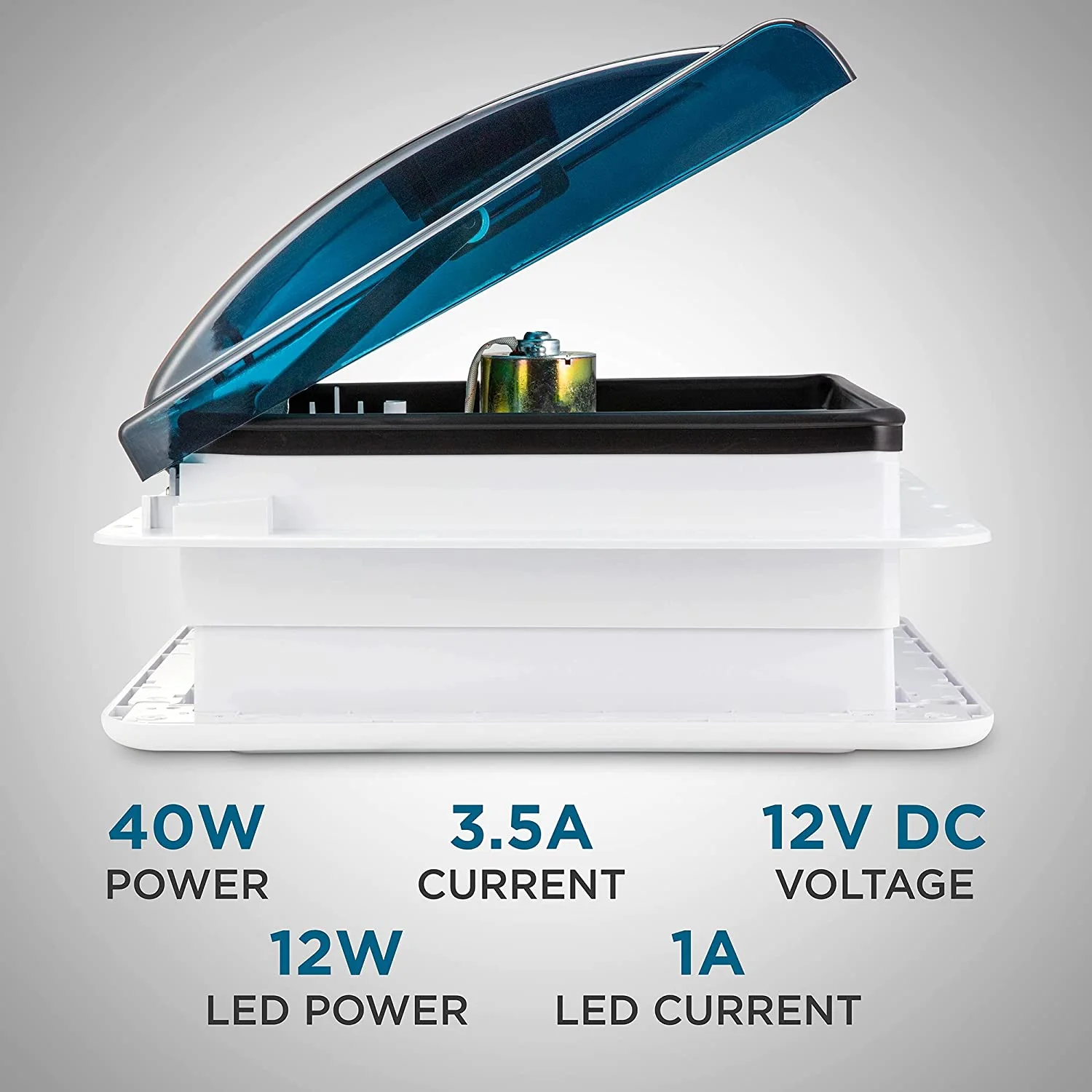 14” RV Roof Vent Fan with LED Light, 12V 6-Speed Fan with Intake & Exhaust - Smoked Lid - Image 4