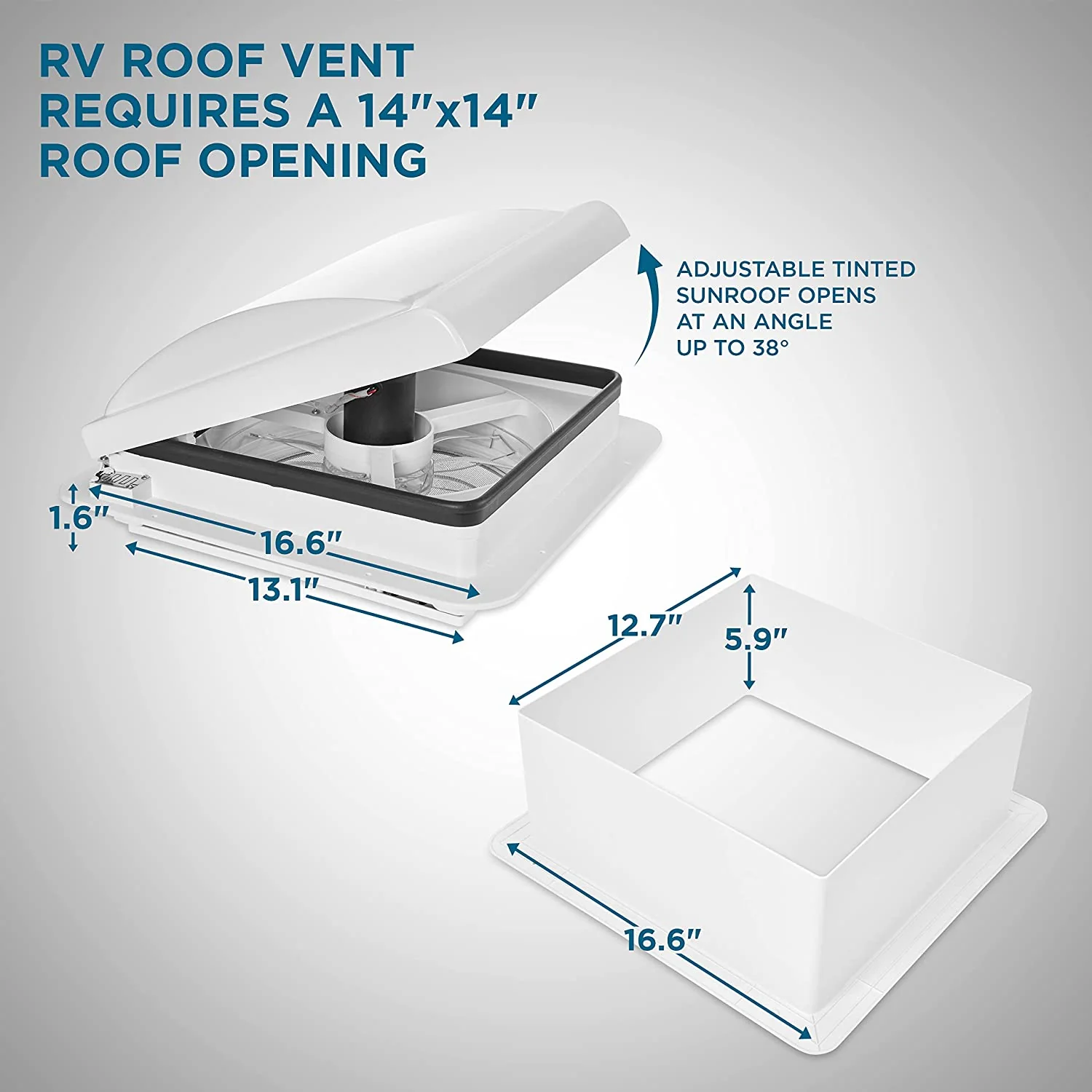 14” RV Roof Vent Fan with Remote, 12V 10-Speed Motorhome Fan with Auto Temperature & Remote - Image 6
