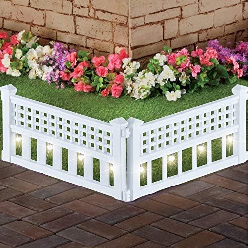 SkyMall 14"H Decorative 8 Piece Architectural Corner Post Solar Garden Border Fence - White - Image 4