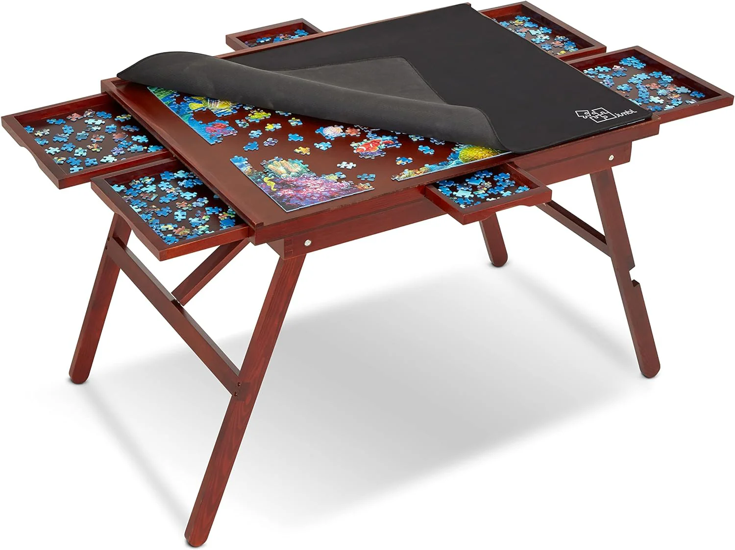 1500-Piece Puzzle Board - 27 x 35" Puzzle Table with Legs, Cover & 6 Removable Drawers