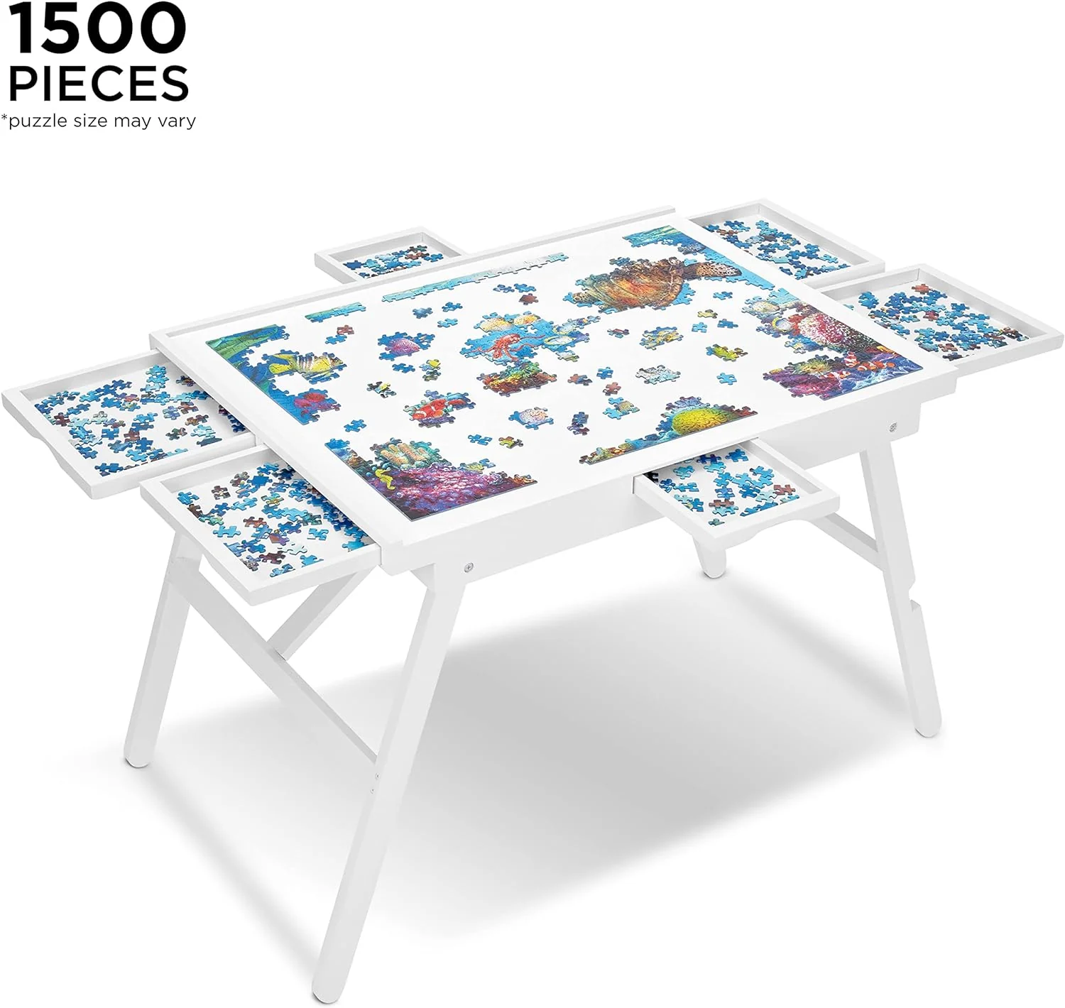 1500-Piece Puzzle Board - 27 x 35" Puzzle Table with Legs, Cover & 6 Removable Drawers - Image 10