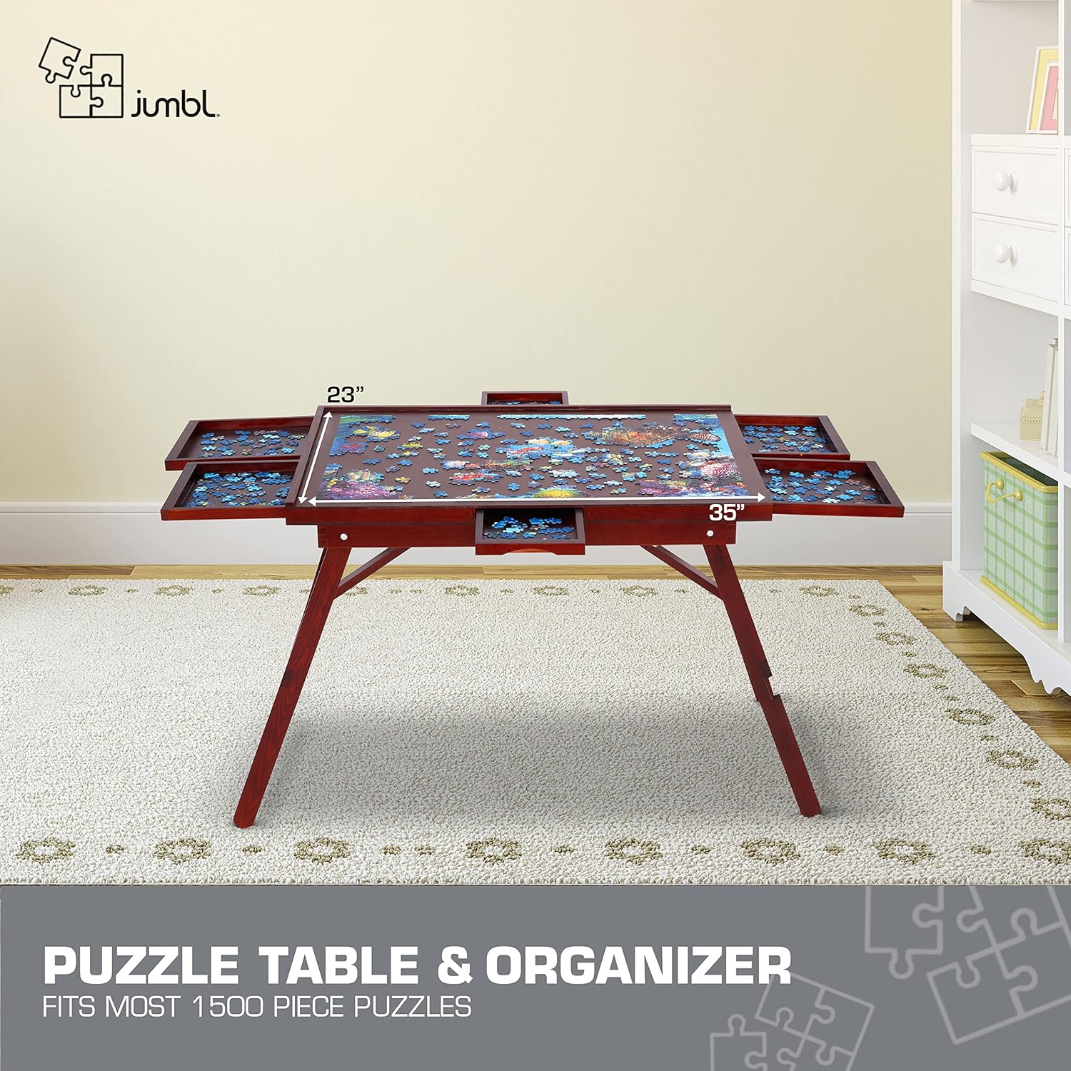 1500-Piece Puzzle Board - 27 x 35" Puzzle Table with Legs, Cover & 6 Removable Drawers - Image 2