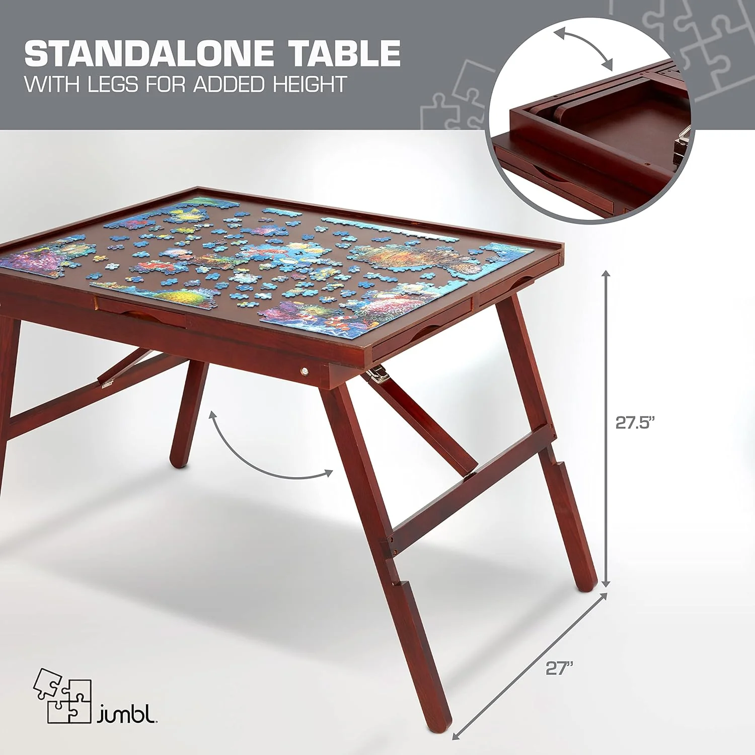 1500-Piece Puzzle Board - 27 x 35" Puzzle Table with Legs, Cover & 6 Removable Drawers - Image 5