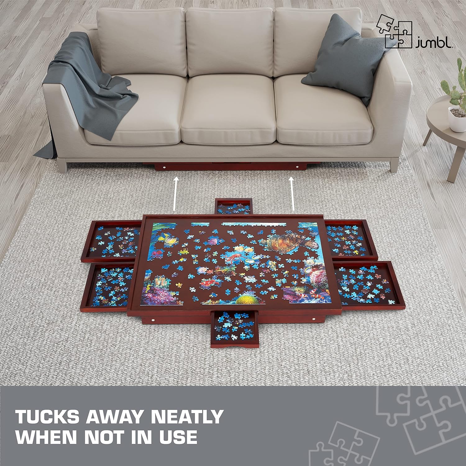 1500-Piece Puzzle Board - 27 x 35" Puzzle Table with Legs, Cover & 6 Removable Drawers - Image 6