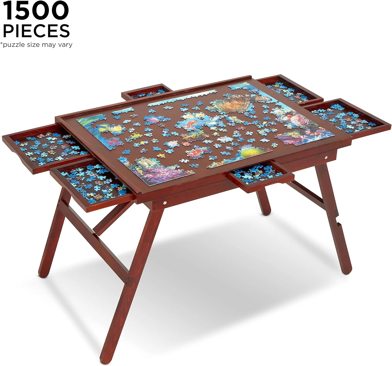 1500-Piece Puzzle Board - 27 x 35" Puzzle Table with Legs, Cover & 6 Removable Drawers - Image 8