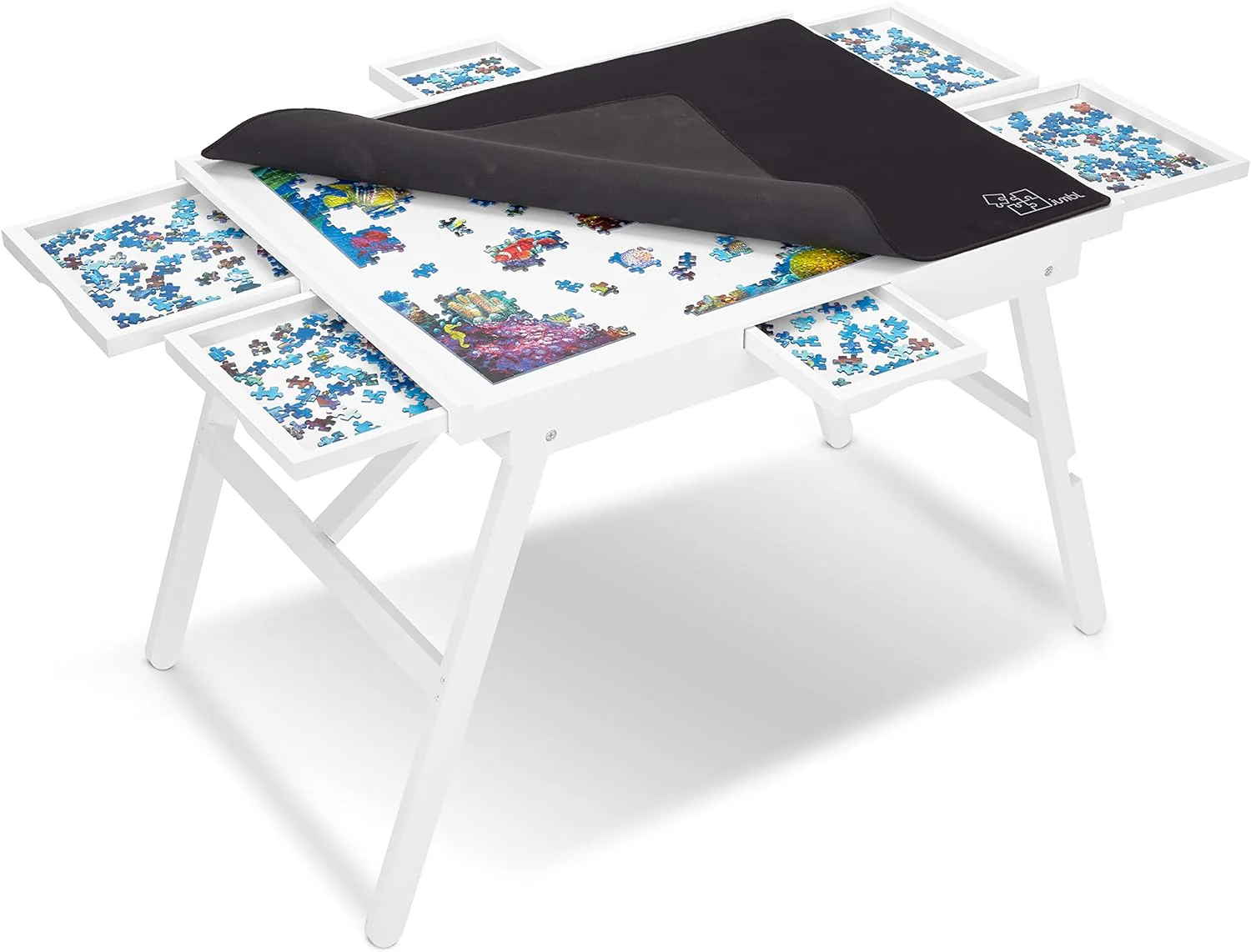 1500-Piece Puzzle Board - 27 x 35" Puzzle Table with Legs, Cover & 6 Removable Drawers - Image 9