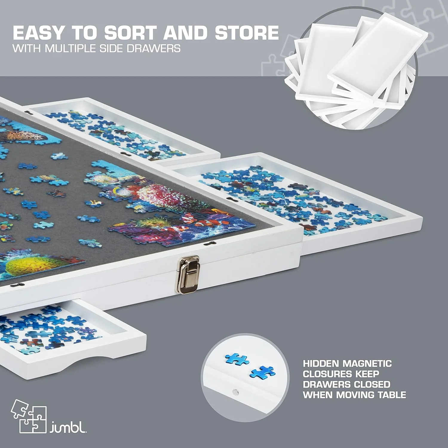 1500-Piece Puzzle Board - 27 x 35" Tilting Puzzle Board with Felt Surface & 6 Drawers - Image 15