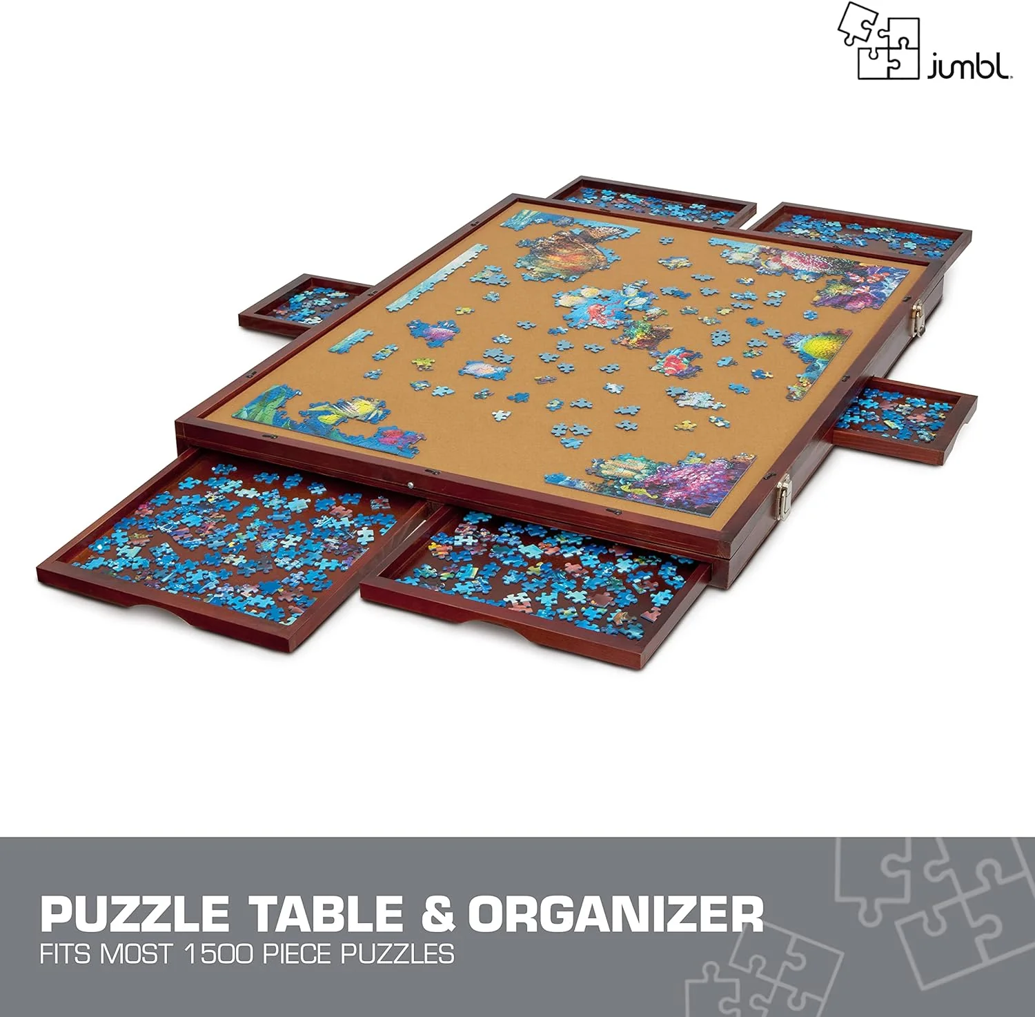 1500-Piece Puzzle Board - 27 x 35" Tilting Puzzle Board with Felt Surface & 6 Drawers - Image 4