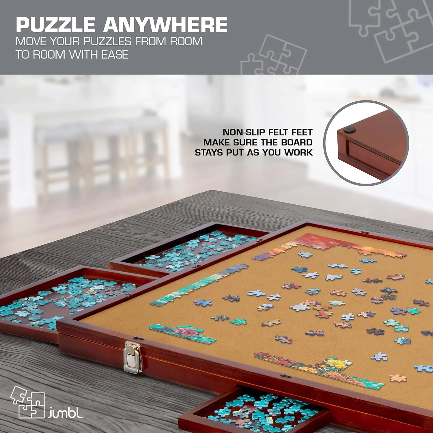 1500-Piece Puzzle Board - 27 x 35" Tilting Puzzle Board with Felt Surface & 6 Drawers - Image 5