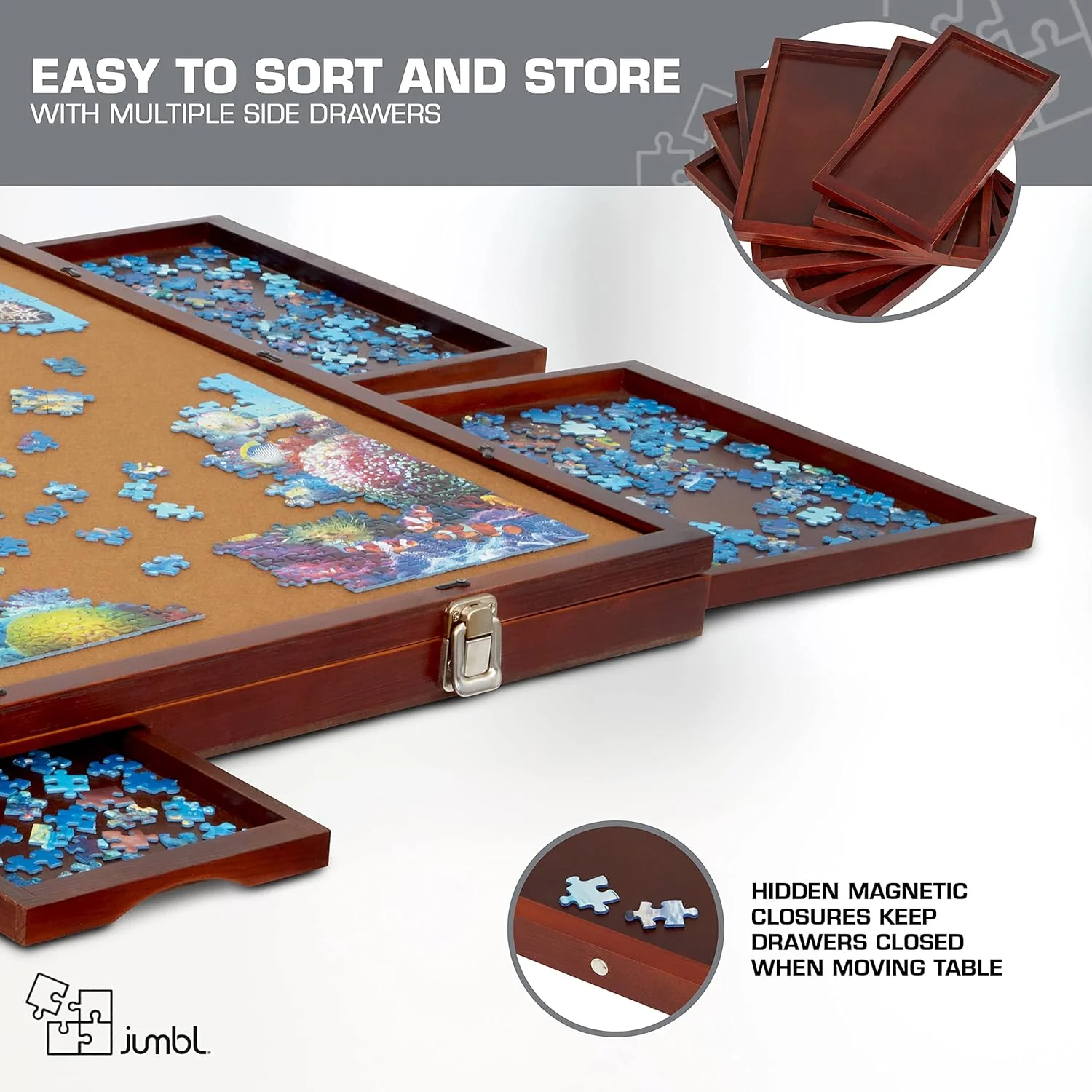 1500-Piece Puzzle Board - 27 x 35" Tilting Puzzle Board with Felt Surface & 6 Drawers - Image 6