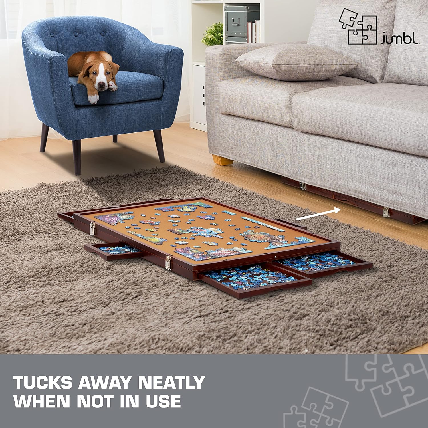 1500-Piece Puzzle Board - 27 x 35" Tilting Puzzle Board with Felt Surface & 6 Drawers - Image 8