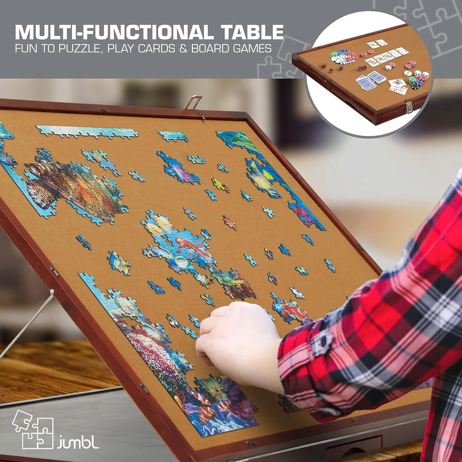 1500-Piece Puzzle Board - 27 x 35" Tilting Puzzle Board with Felt Surface & 6 Drawers - Image 9