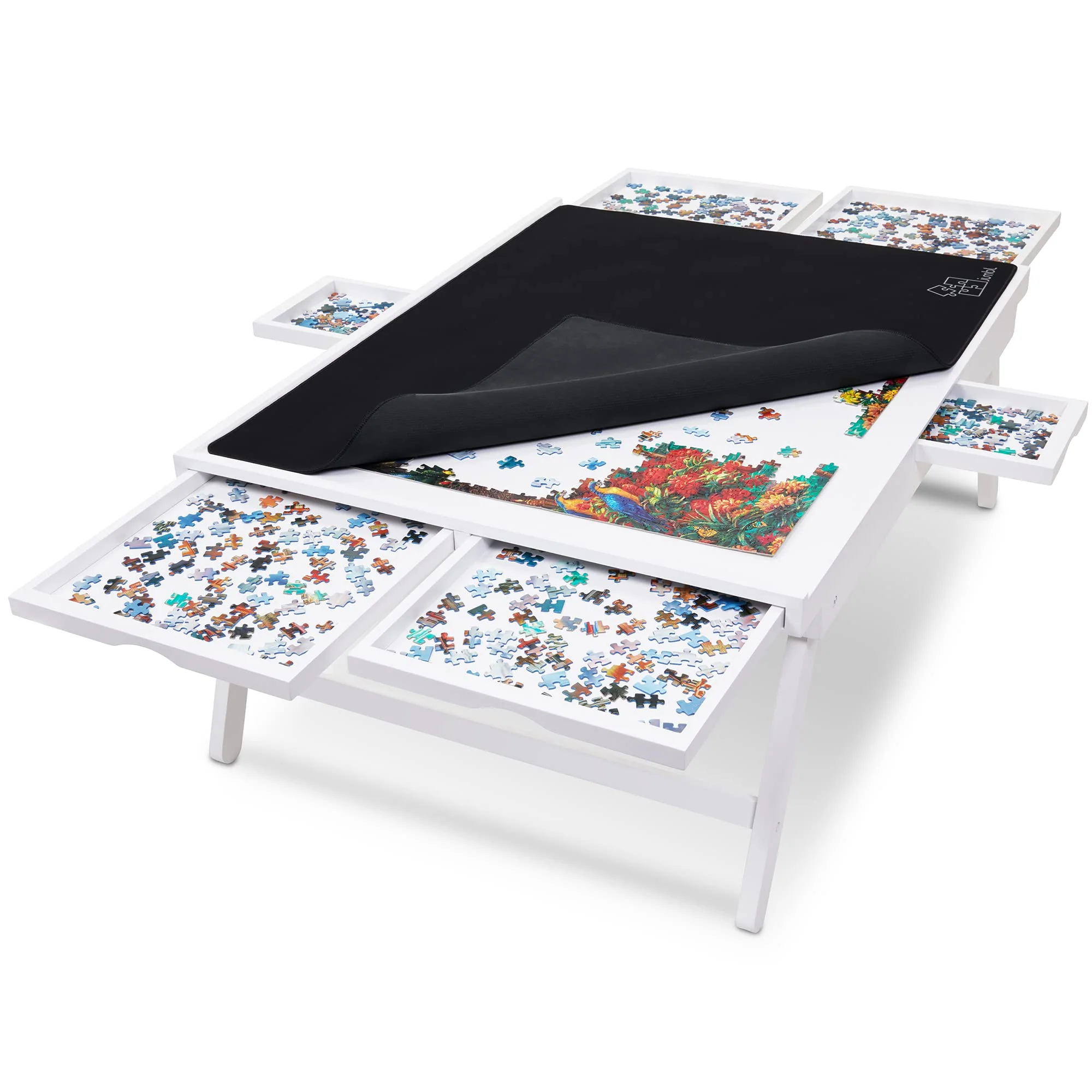Jumbl 1500-Piece Puzzle Board - 27 x 35" Wooden Puzzle Table with 6 Removable Drawers - White