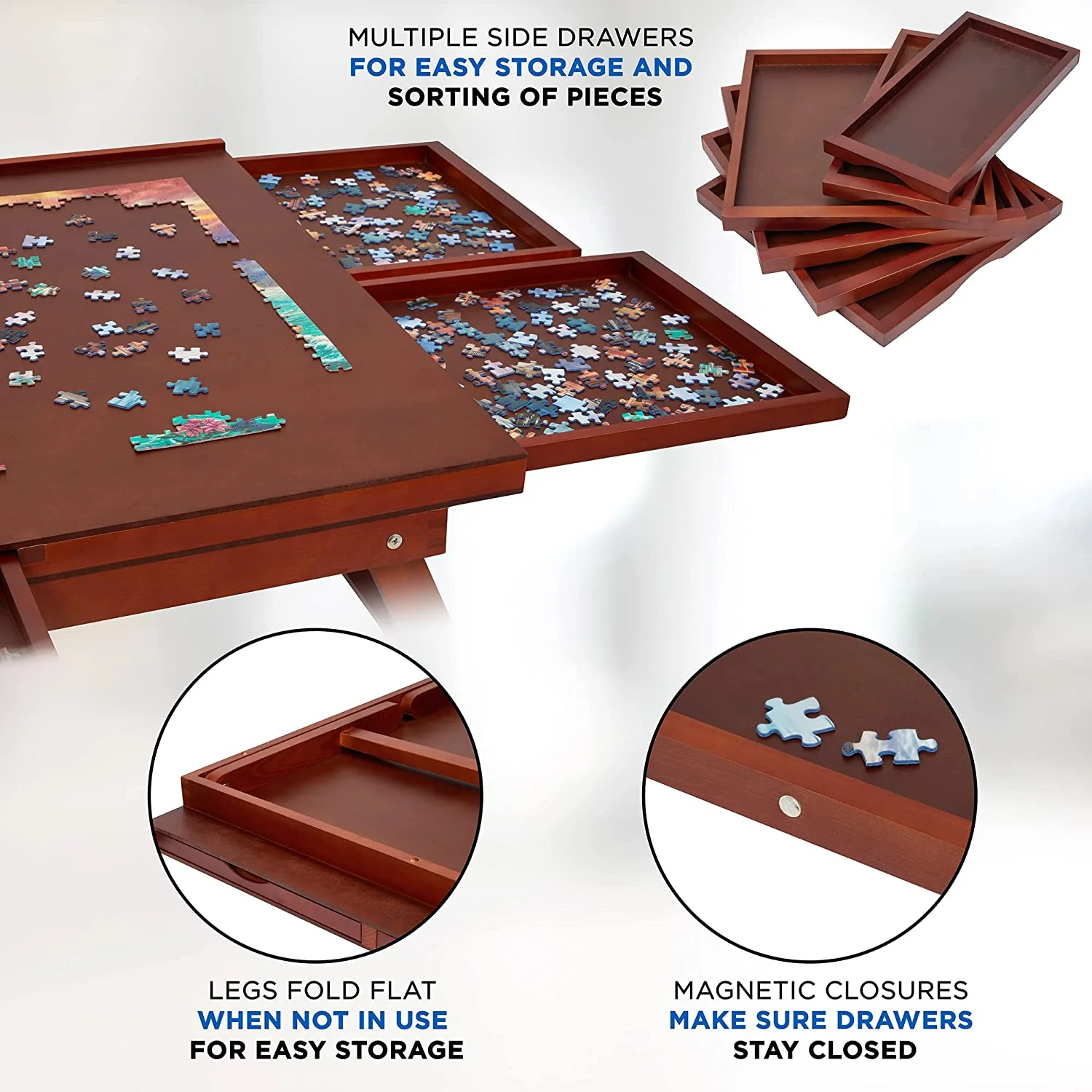 1500 Piece Puzzle Board Rack w/Mat, 27” x 35” Wooden Jigsaw Puzzle Table - Image 3