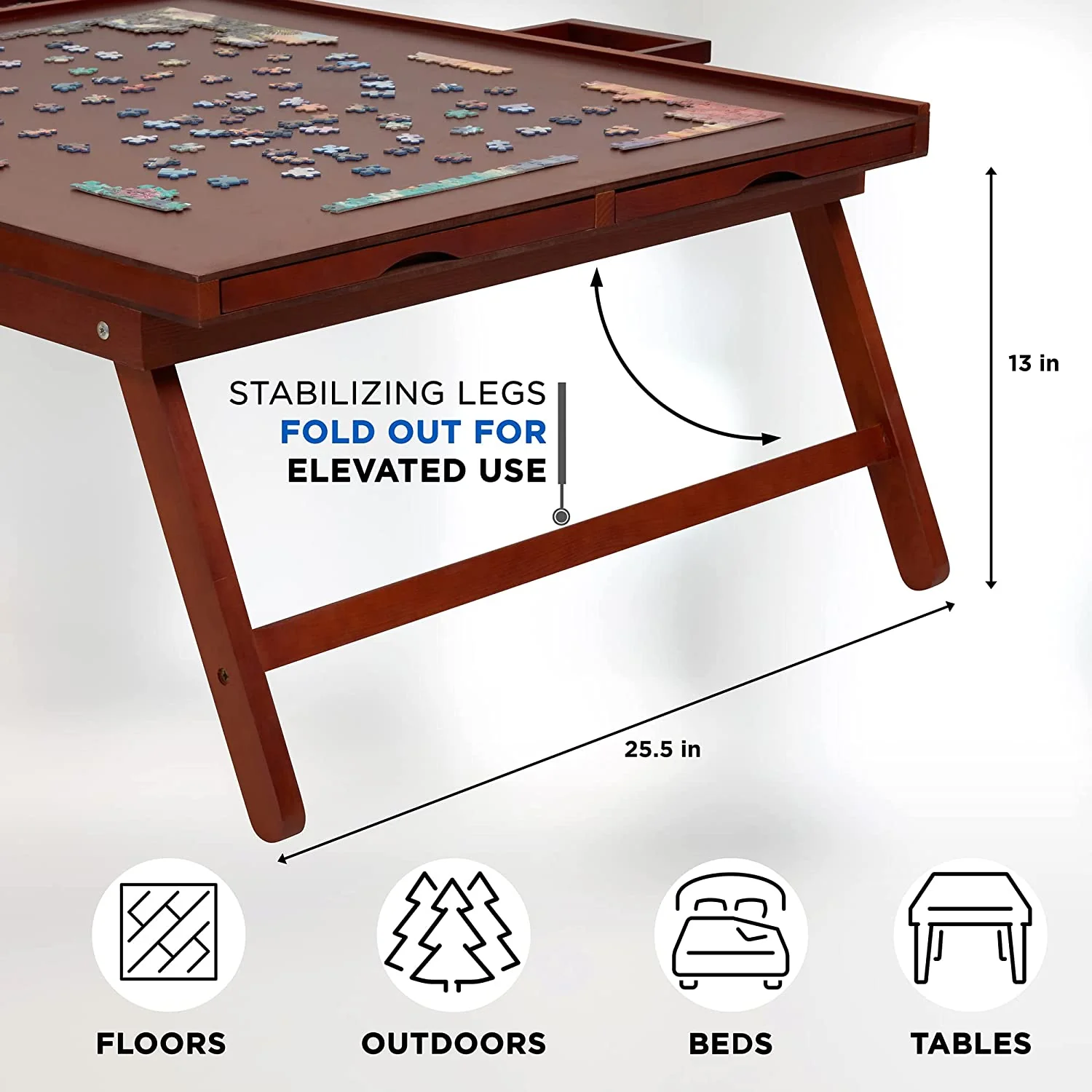 1500 Piece Puzzle Board Rack w/Mat, 27” x 35” Wooden Jigsaw Puzzle Table - Image 4