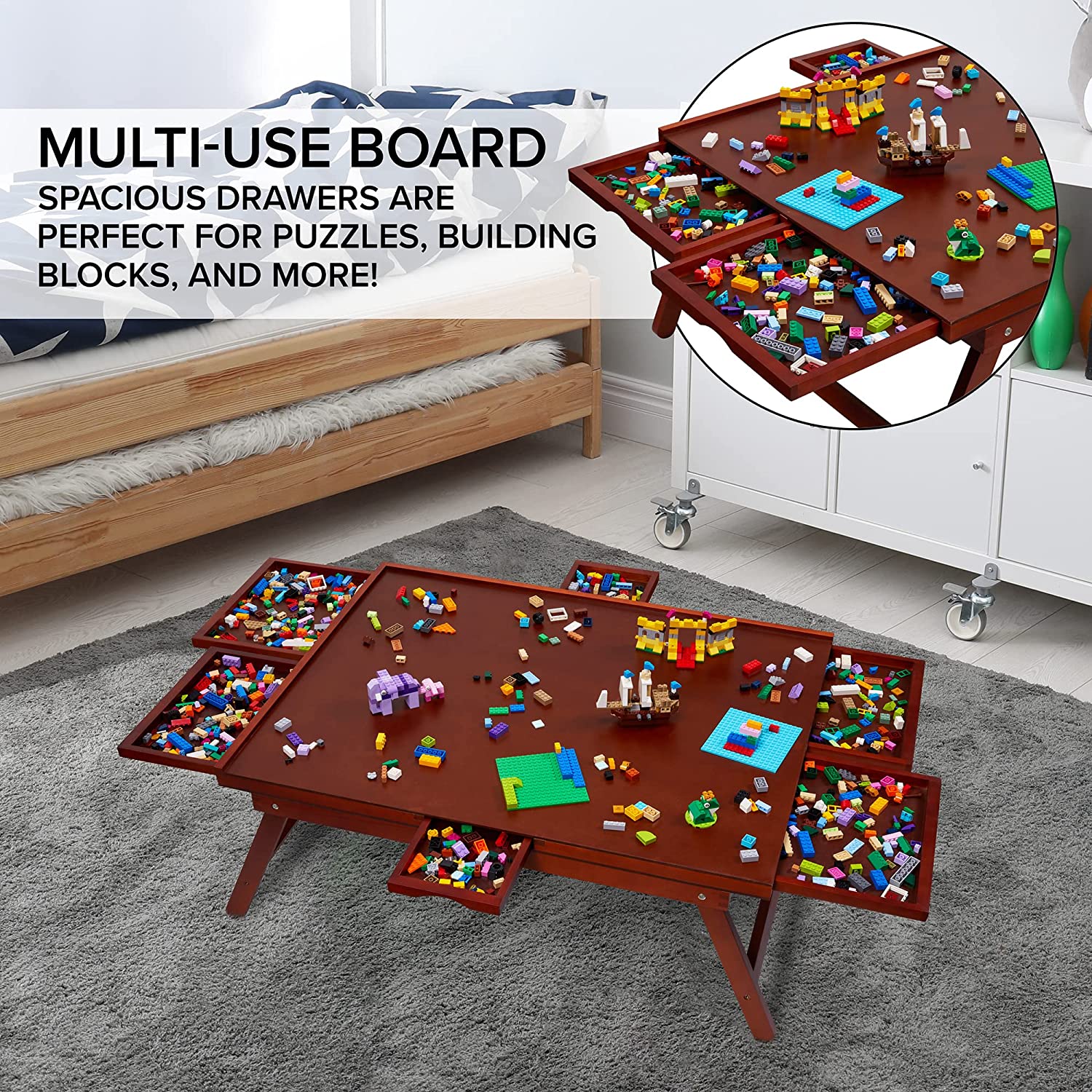 1500 Piece Puzzle Board Rack w/Mat, 27” x 35” Wooden Jigsaw Puzzle Table - Image 7