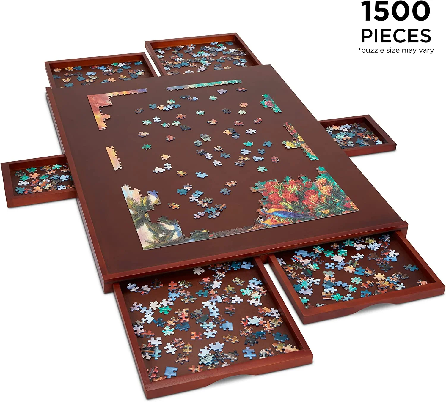 1500 Piece Puzzle Board w/Mat, 27” x 35” Wooden Jigsaw Puzzle Table w/6 Removable Storage - Image 2