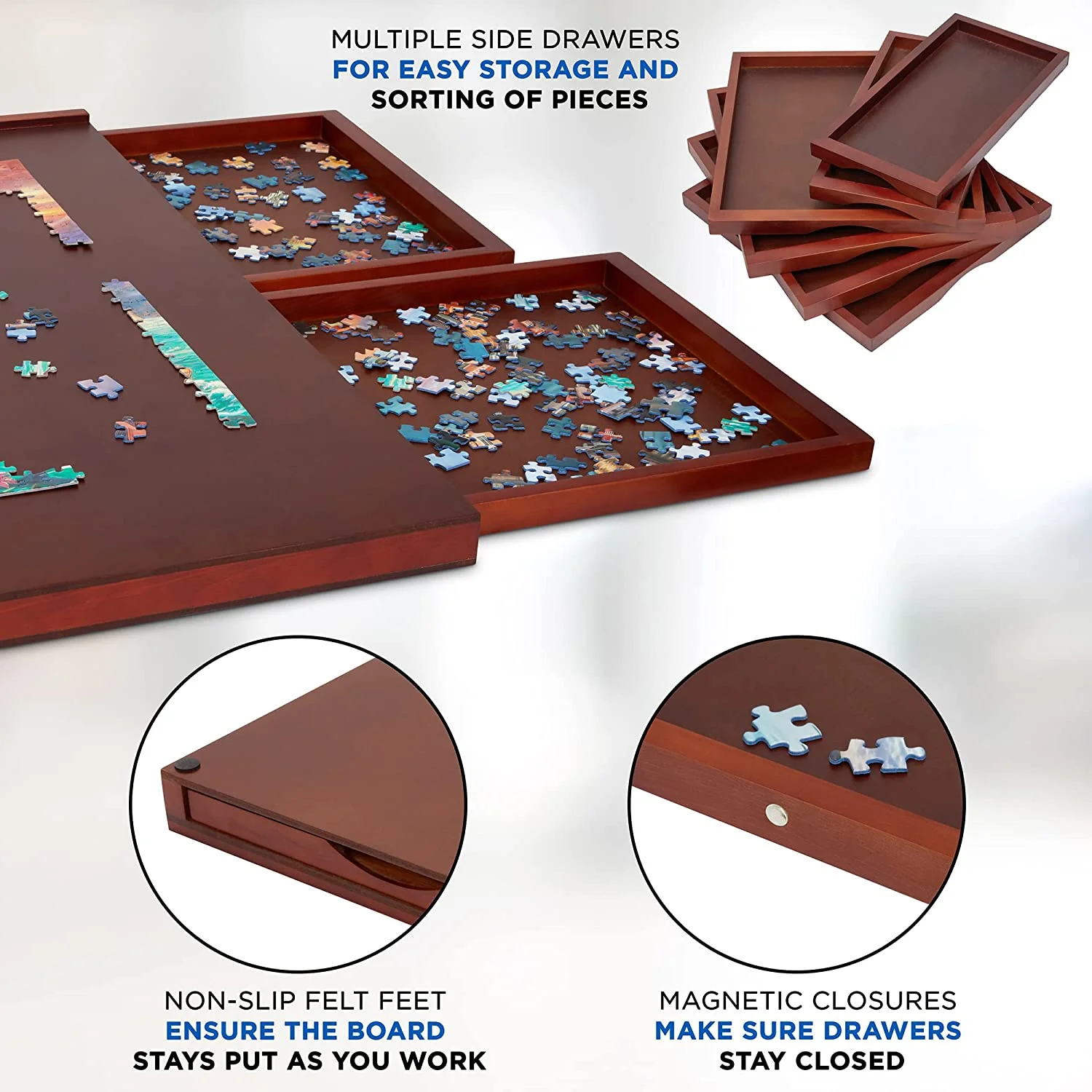1500 Piece Puzzle Board w/Mat, 27” x 35” Wooden Jigsaw Puzzle Table w/6 Removable Storage - Image 4