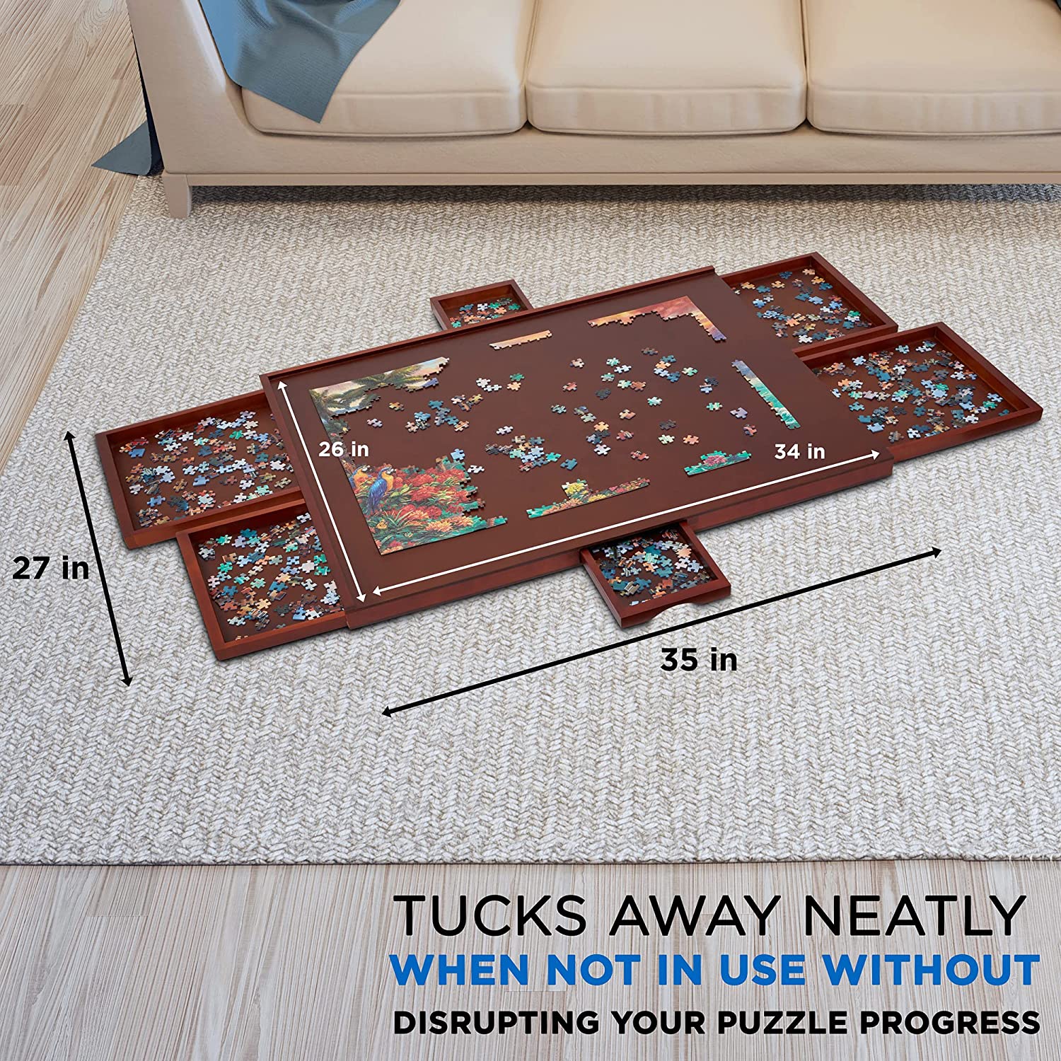 1500 Piece Puzzle Board w/Mat, 27” x 35” Wooden Jigsaw Puzzle Table w/6 Removable Storage - Image 7