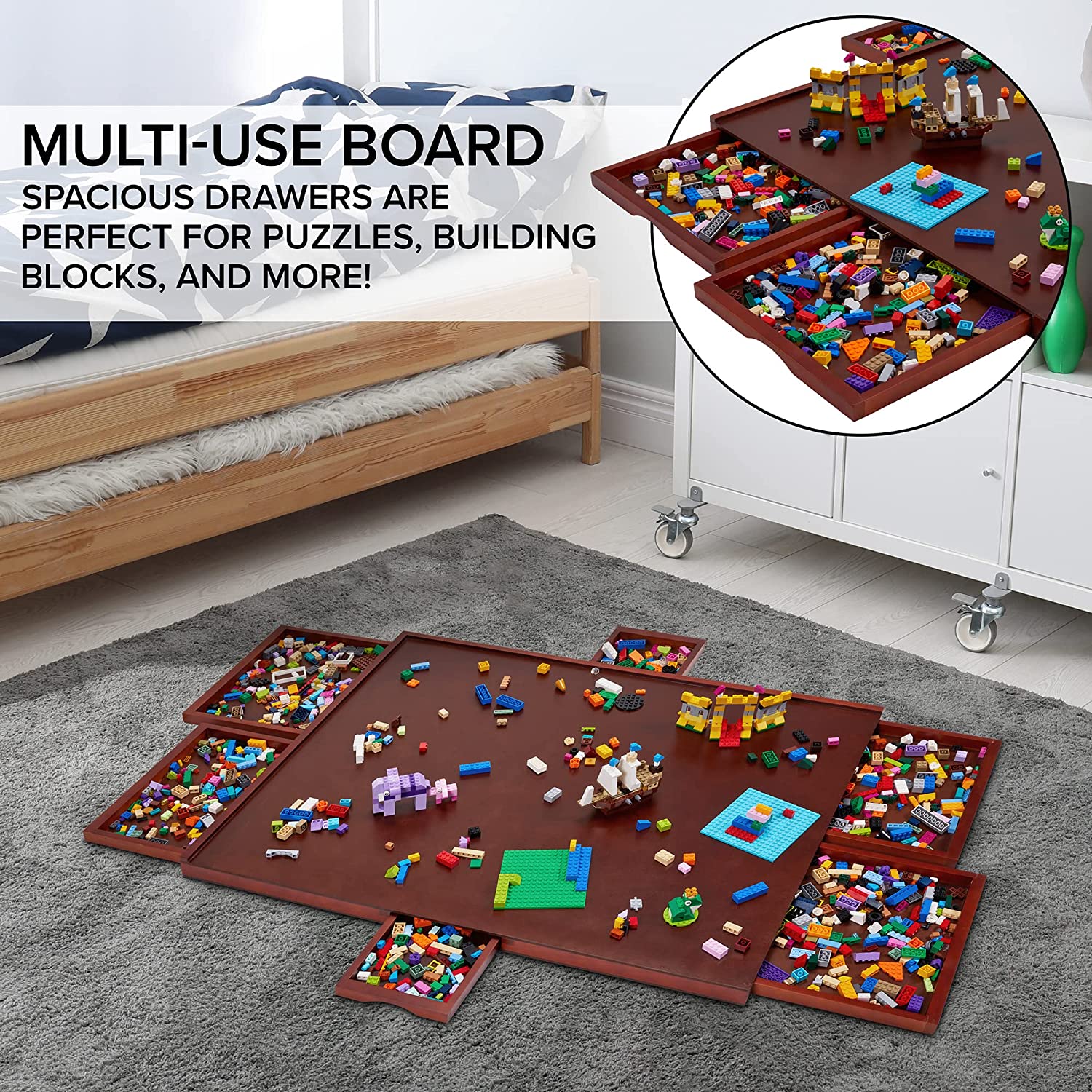 1500 Piece Puzzle Board w/Mat, 27” x 35” Wooden Jigsaw Puzzle Table w/6 Removable Storage - Image 8