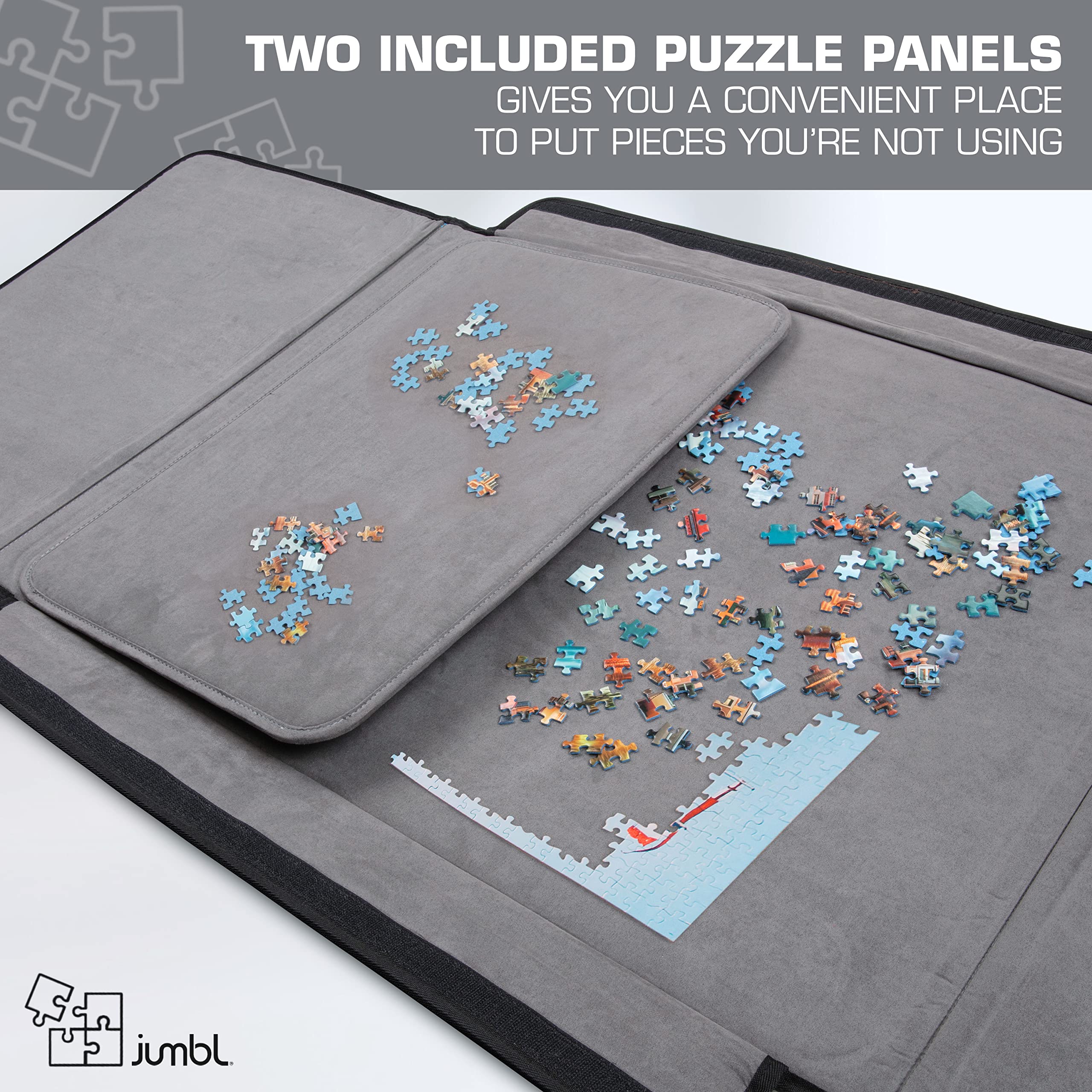 Jumbl 1500-Piece Puzzle Caddy, Portable Puzzle Board & Travel Case with 2 Trays & Handle - Black - Image 2