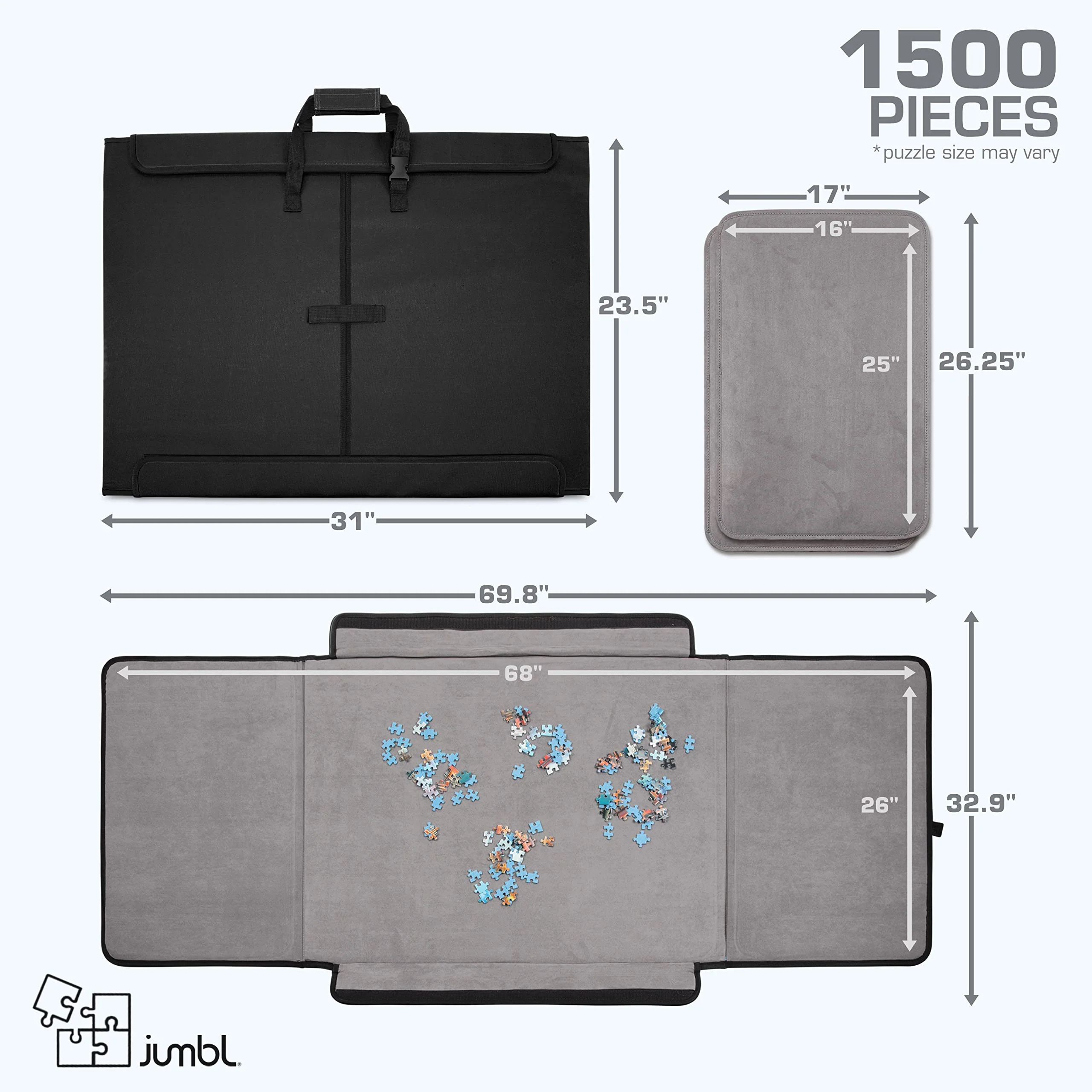 Jumbl 1500-Piece Puzzle Caddy, Portable Puzzle Board & Travel Case with 2 Trays & Handle - Black - Image 4