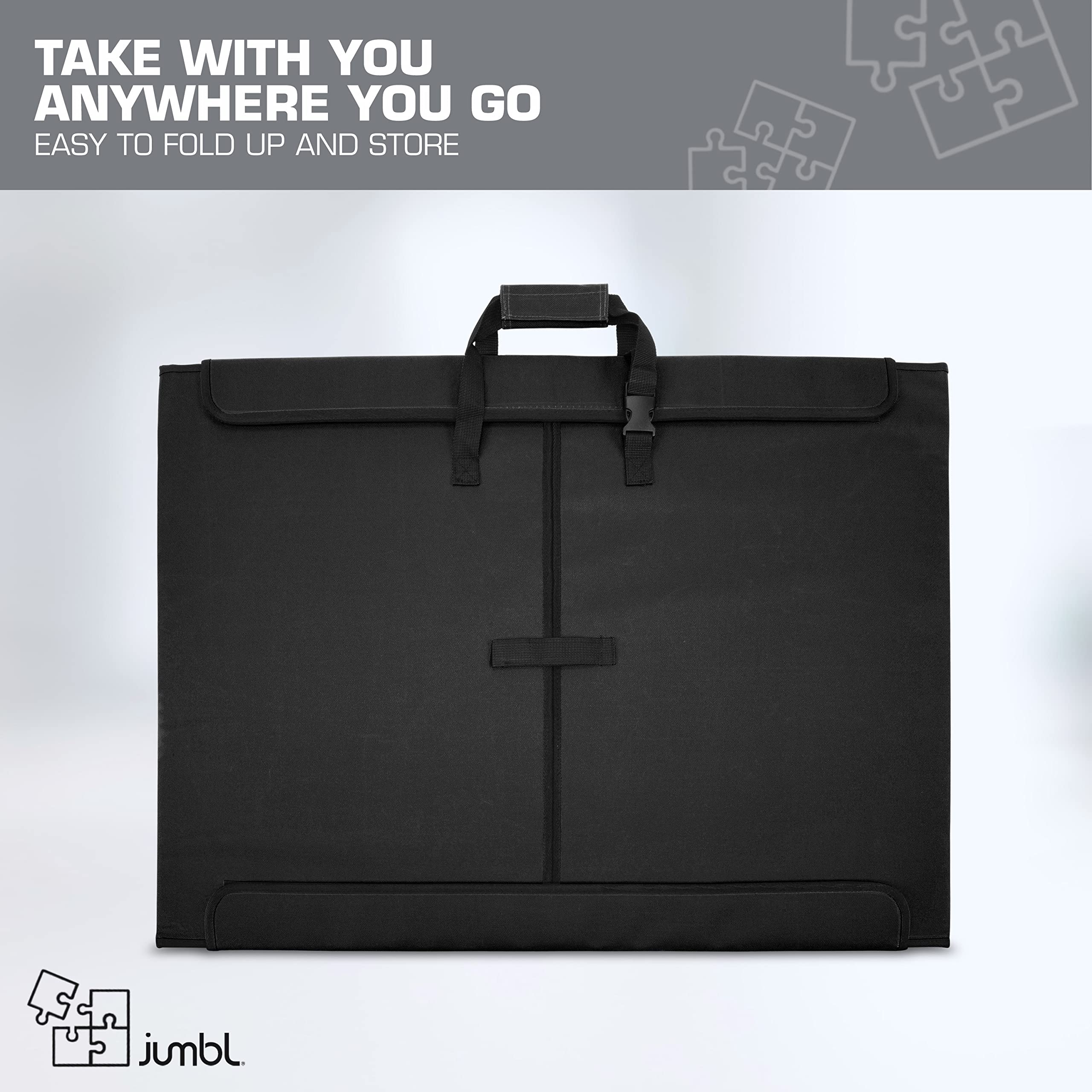 Jumbl 1500-Piece Puzzle Caddy, Portable Puzzle Board & Travel Case with 2 Trays & Handle - Black - Image 5