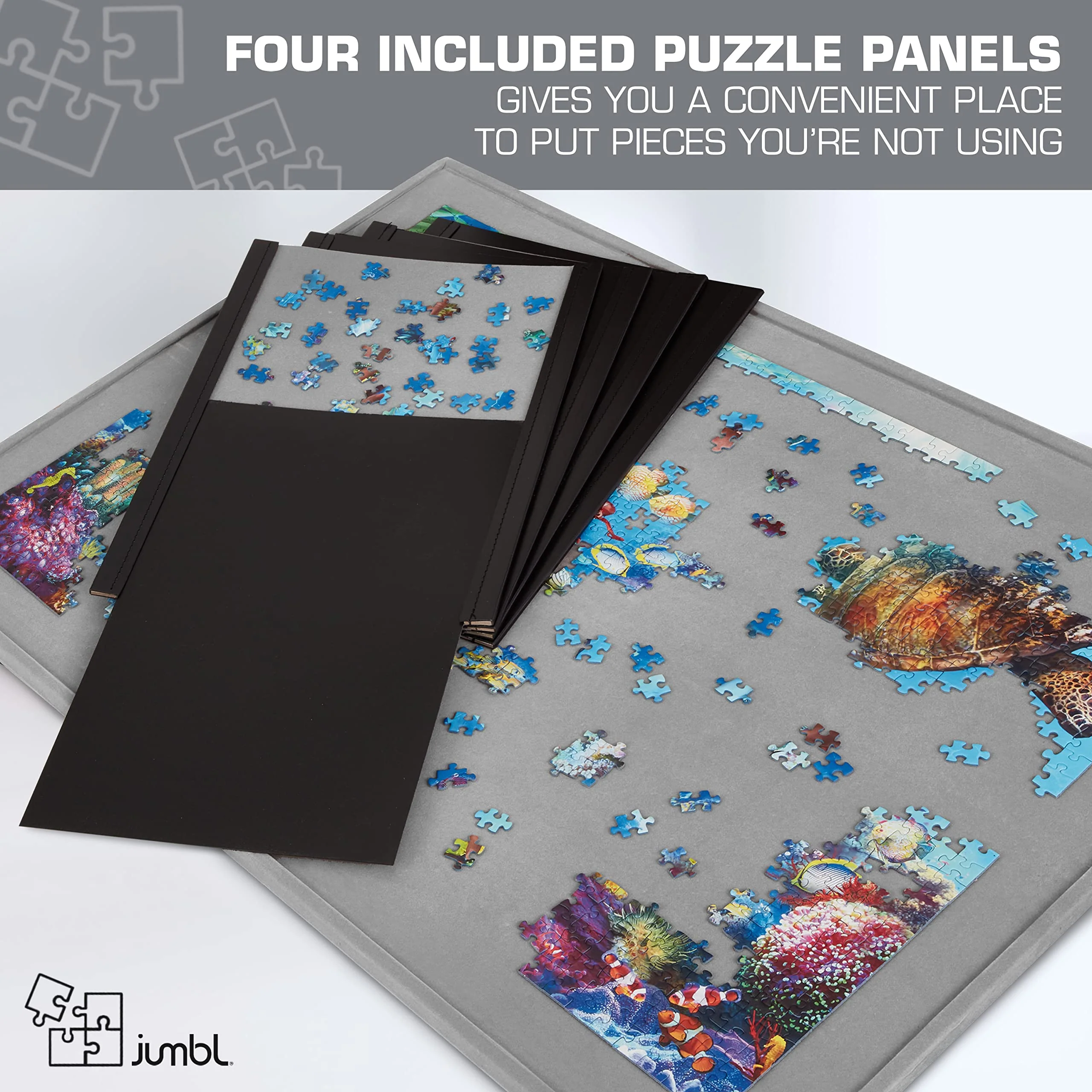 Jumbl 1500-Piece Puzzle Case, Portable Puzzle Board & Travel Case with Trays & Handle - Black - Image 2