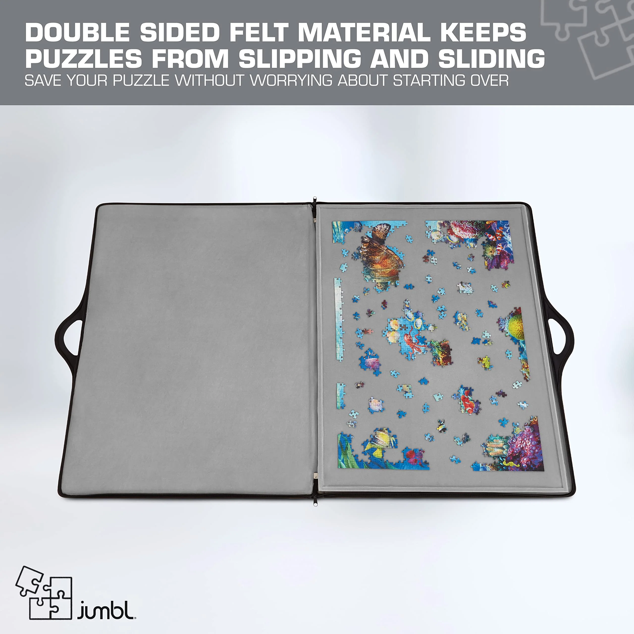 Jumbl 1500-Piece Puzzle Case, Portable Puzzle Board & Travel Case with Trays & Handle - Black - Image 3